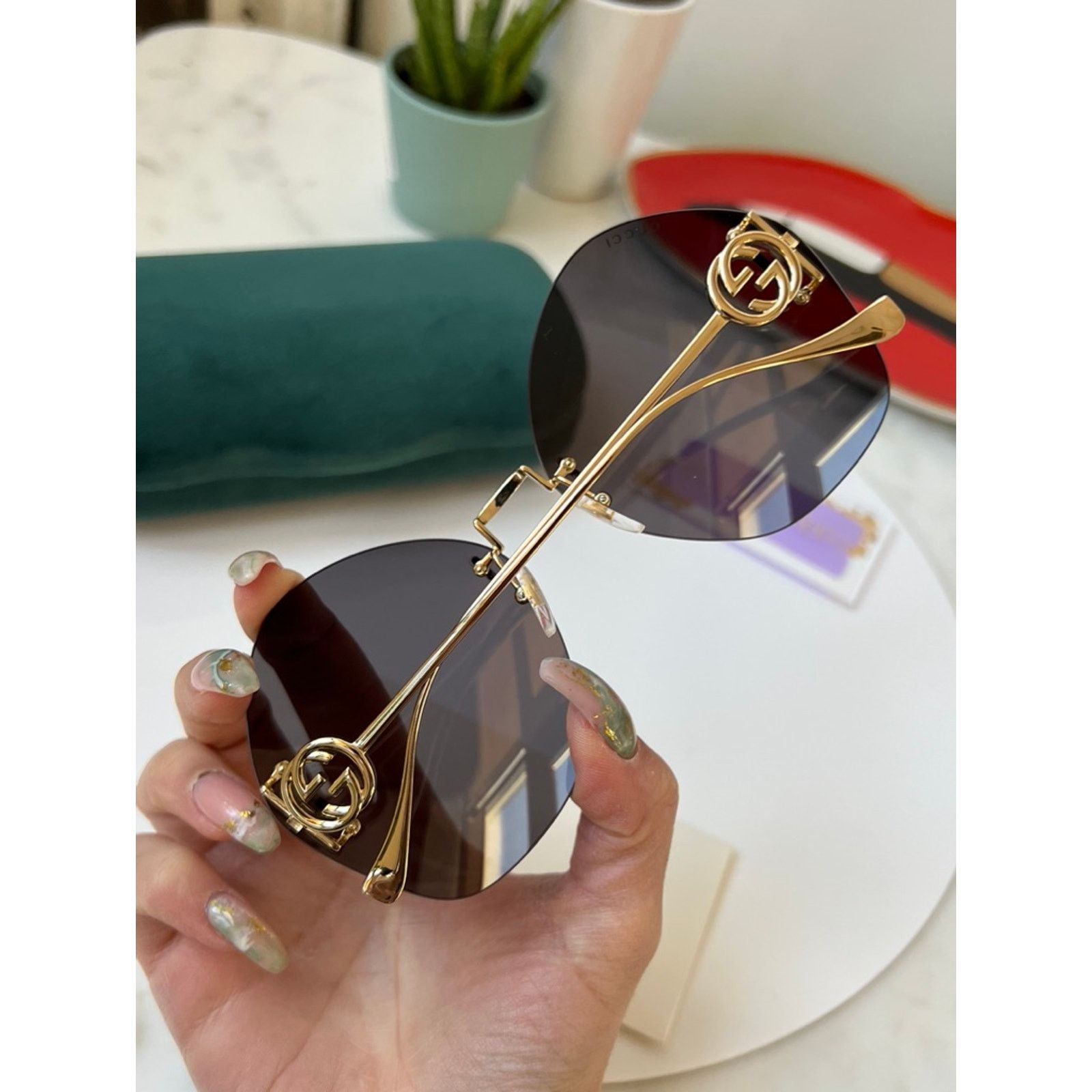 Gucci NEW Gucci GG1203S Dark Grey Rimless Sunglasses Size ONE SIZE - 8 Thumbnail