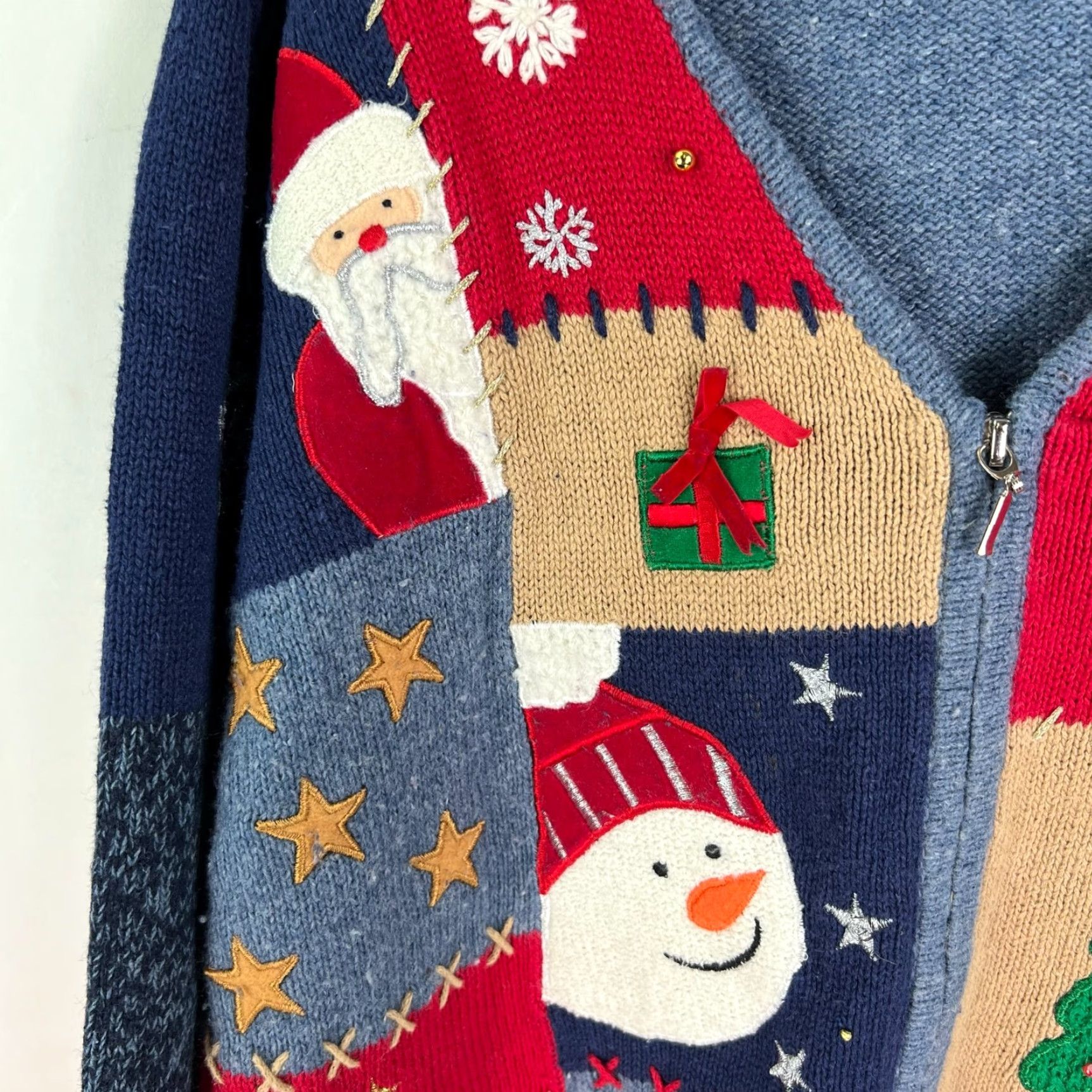 Vintage VINTAGE N/A? (No vintage) – Original Studio Joy – Cardigan – Women – L – Blue – Christmas – Frosty Embroidered Knit Wool Blend Sweater Cardigan Size L / US 10 / IT 46 - 5 Thumbnail