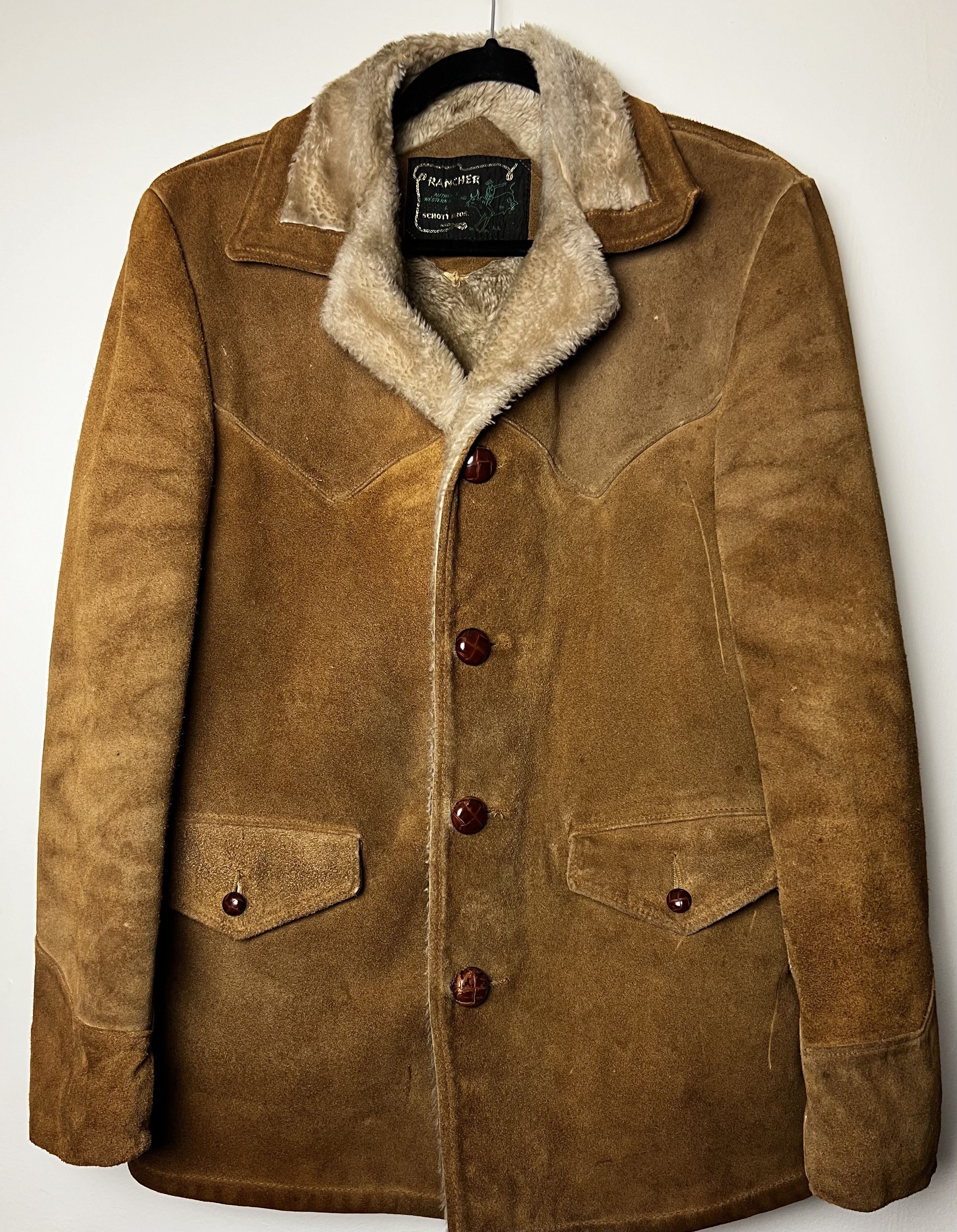 Vintage Vntg 60's Rancher Schott Bros. Brown Suede Sherpa Leather Size US S / EU 44-46 / 1 - 9 Thumbnail