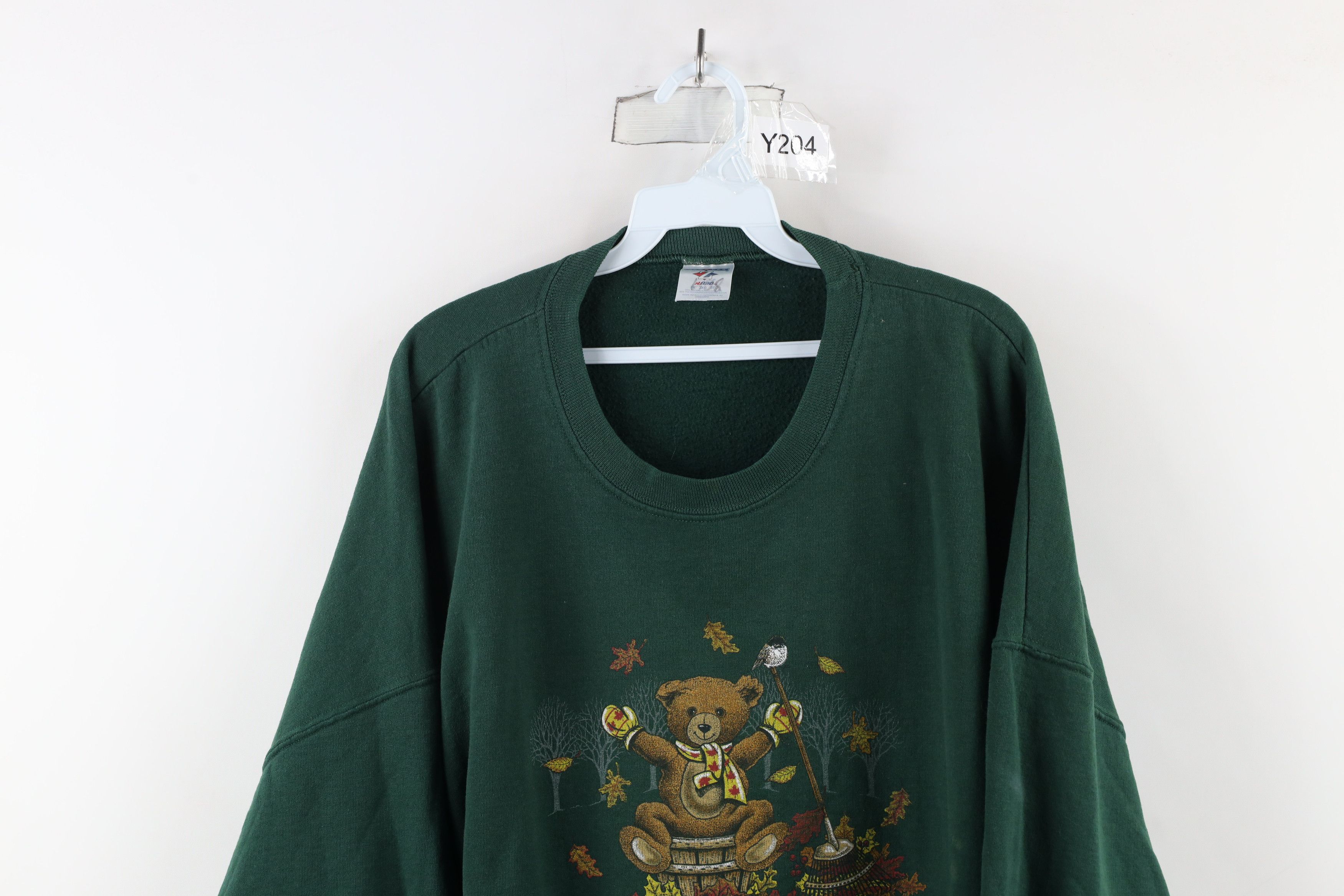 Vintage Vintage 90s Streetwear Fall Leaves Bear Sweatshirt Green Size 3XL / US 20-22 - 2 Thumbnail
