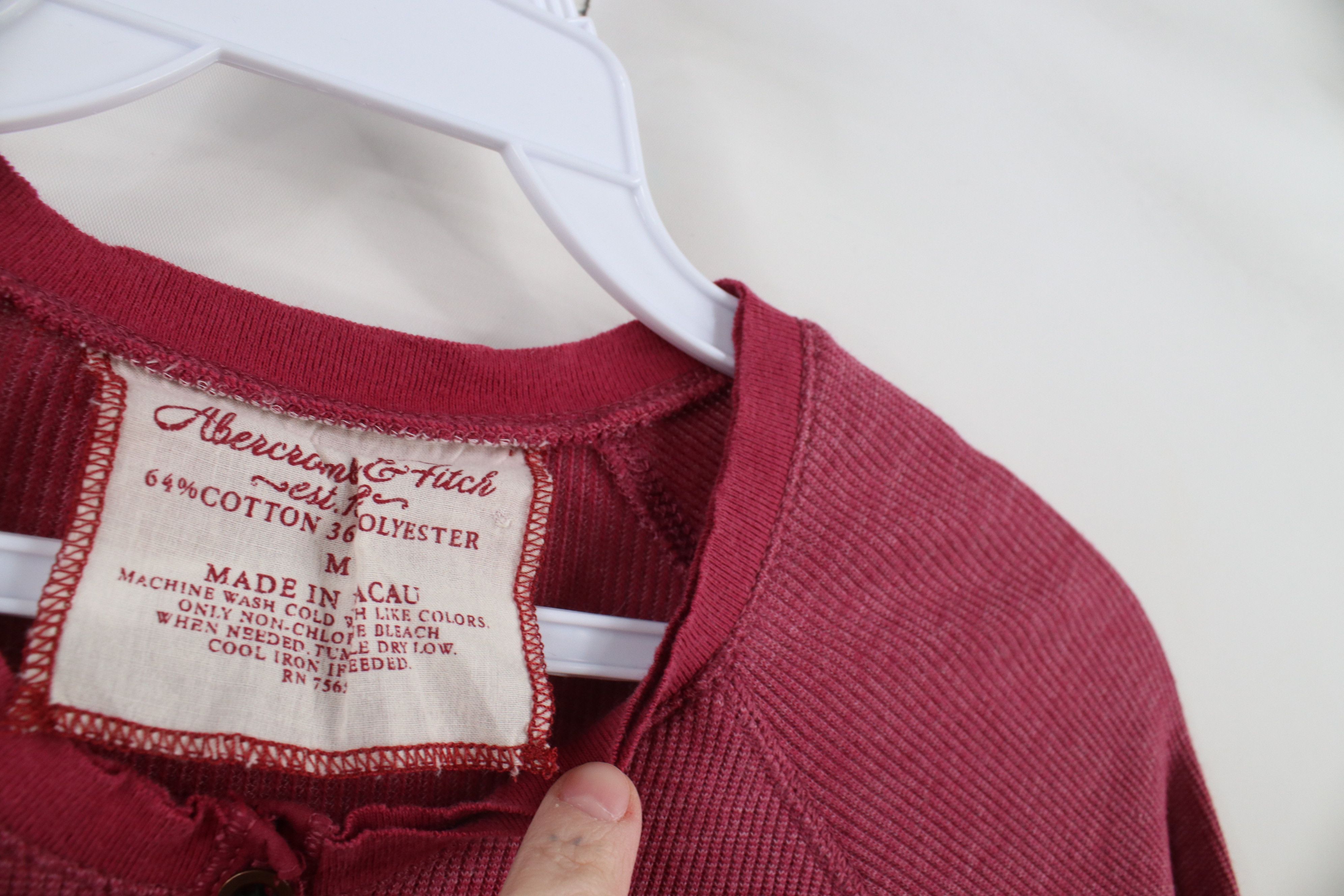 Abercrombie & Fitch × Vintage Vintage 90s Y2K Abercrombie & Fitch Knit Henley T-Shirt Red Size M / US 6-8 / IT 42-44 - 9 Thumbnail