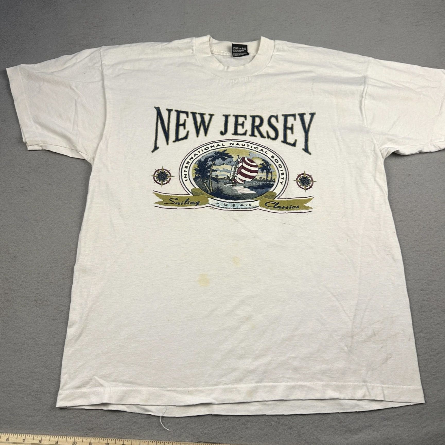 Fruit Of The Loom VINTAGE New Jersey Shirt Mens XL White Sailing Nautical Tourist Graphic 90s Size US XL / EU 56 / 4 - 2 Thumbnail