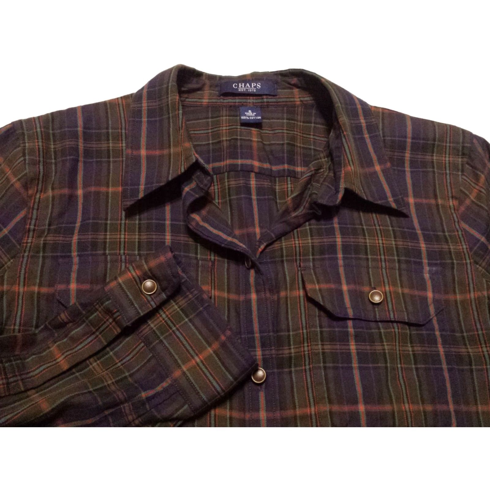 Chaps Chaps Shirt 3/4 Sleeve Button-Front Multicolor Plaid Check Cotton Womens Small Size S / US 4 / IT 40 - 2 Thumbnail