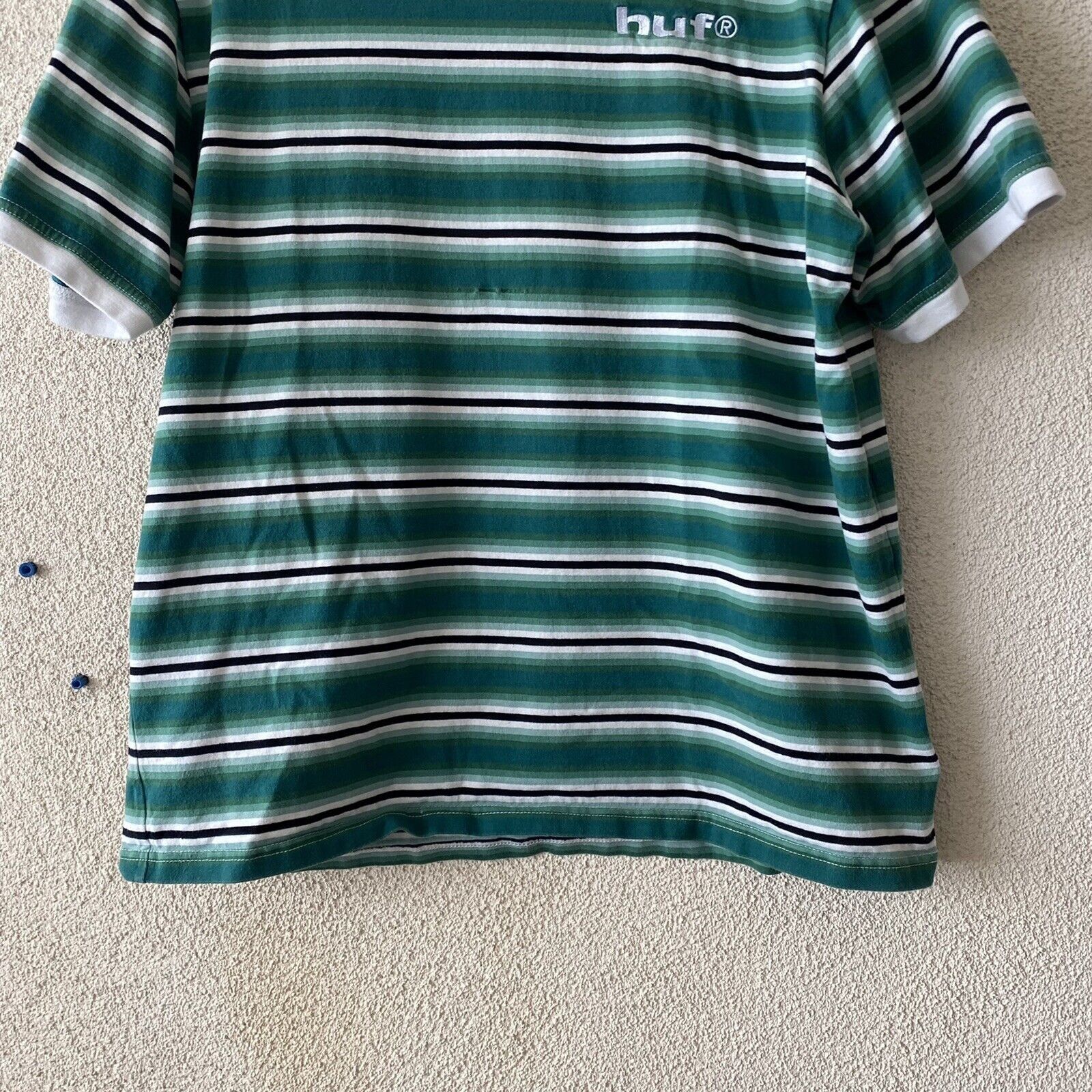 Huf HUF Mens Top Green White Stripe 100% Cotton Tee S/S T-Shirt Size US L / EU 52-54 / 3 - 2 Thumbnail