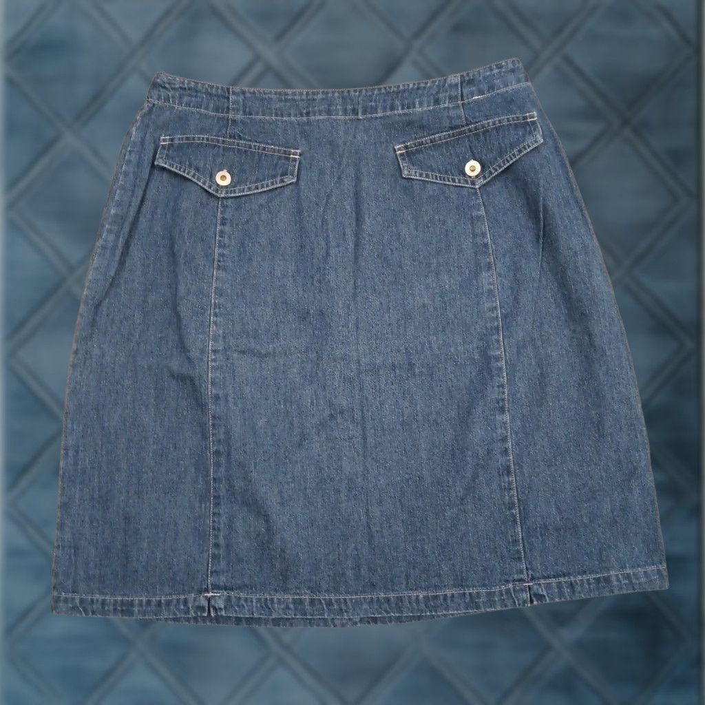 Vintage Marsh Landing Skirt A-Line Short Blue Denim Cotton Button Accent Size 12 Women Regular Vintage No Size 34" / US 12 / IT 48 - 1 Thumbnail