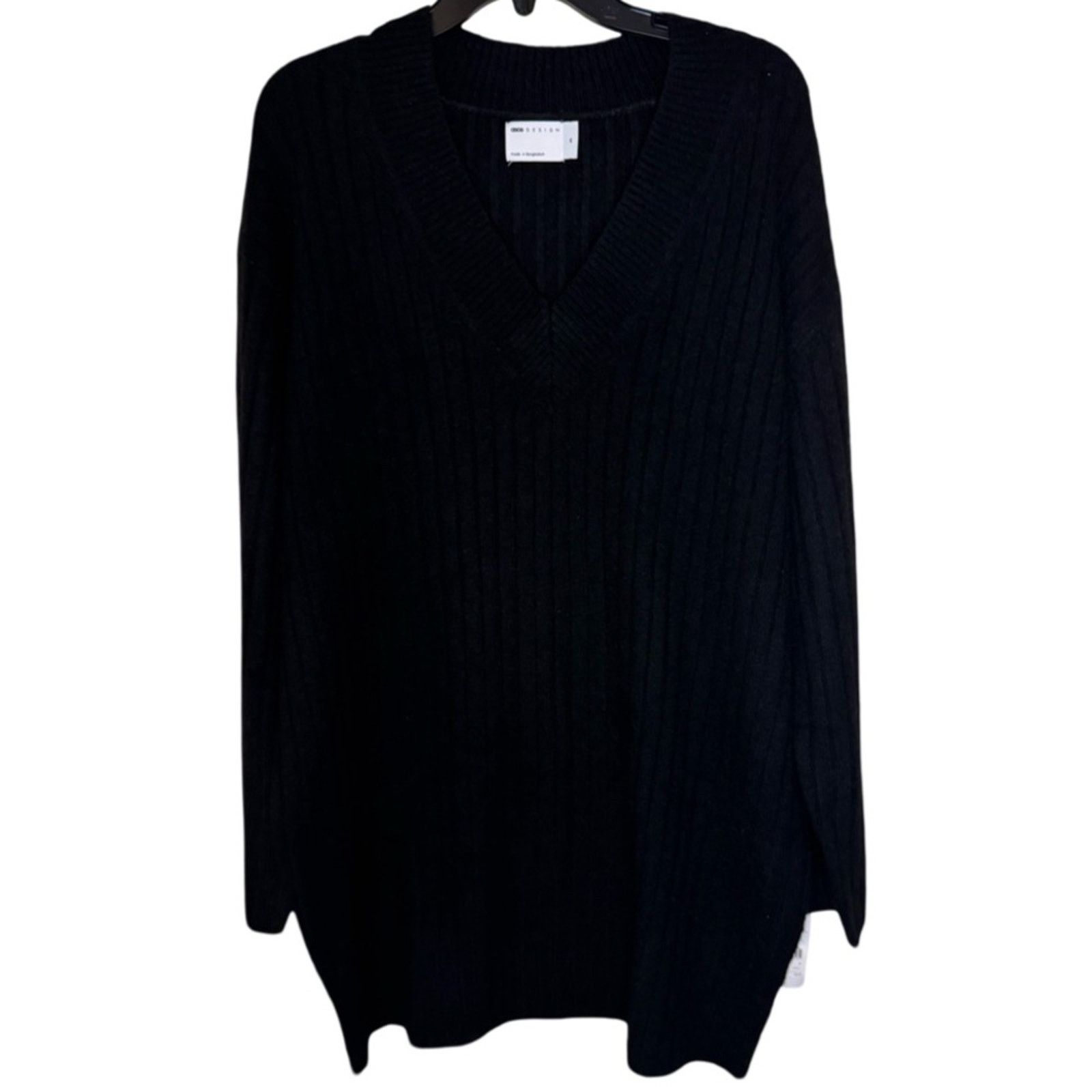 Asos ASOS DESIGN V Neck Knitted Sweater Mini Dress - Black Size M Size M / US 6-8 / IT 42-44 - 1 Thumbnail
