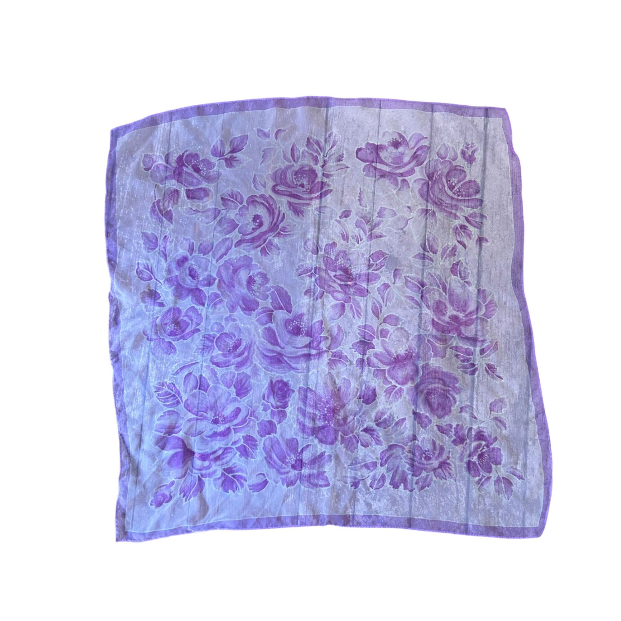 Vintage Vintage Purple Rose Floral Square Sheer Romantic Ethereal Sc Size ONE SIZE - 1 Thumbnail