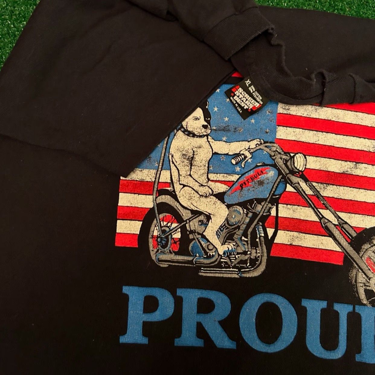 Vintage VINTAGE 90s American Proud Pitbull Biker Dog USA Flag 1991 Shirt Mens XL Black Size US XL / EU 56 / 4 - 2 Thumbnail