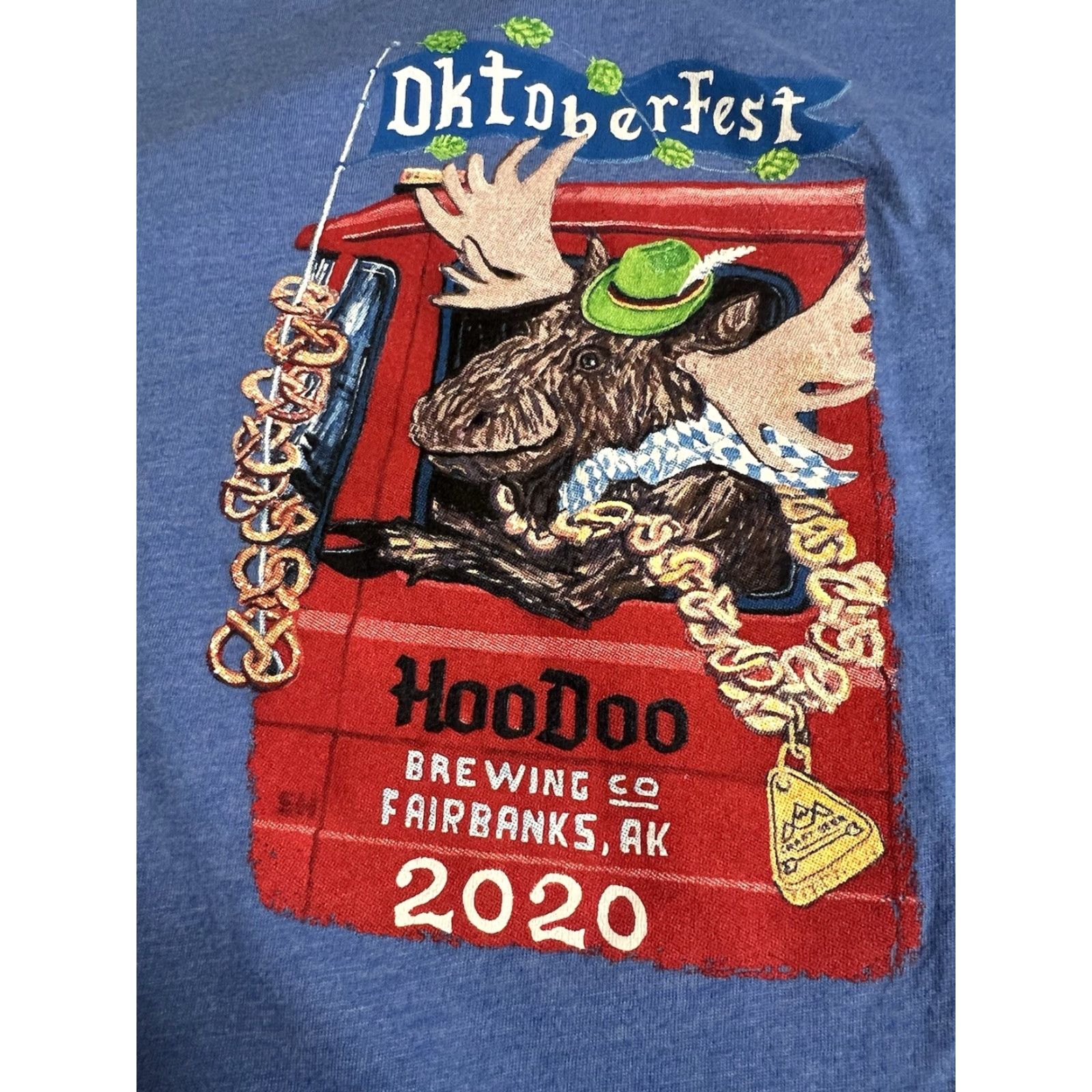 Vintage HooDoo Brewing Co. Fairbanks Alaska Beer T Shirt 2XL Blue Moose Octoberfest Shirt Mens Size US XXL / EU 58 / 5 - 3 Thumbnail