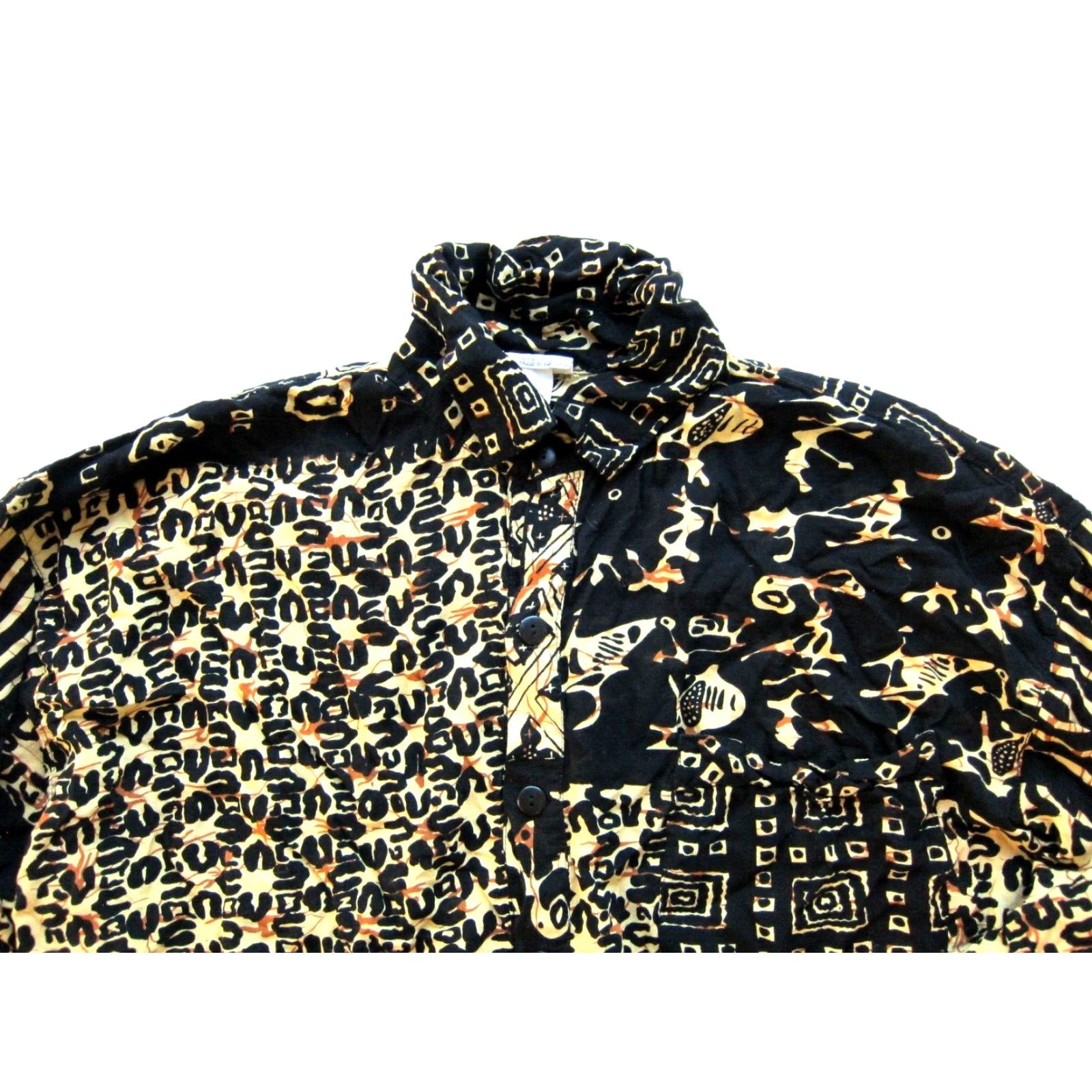 Vintage VINTAGE Ana Mori Shirt Men L-XL 100% Rayon Black Yellow Brown Long sleeve Button-Up Collared 80s 90s Casual Mens Size US L / EU 52-54 / 3 - 4 Thumbnail