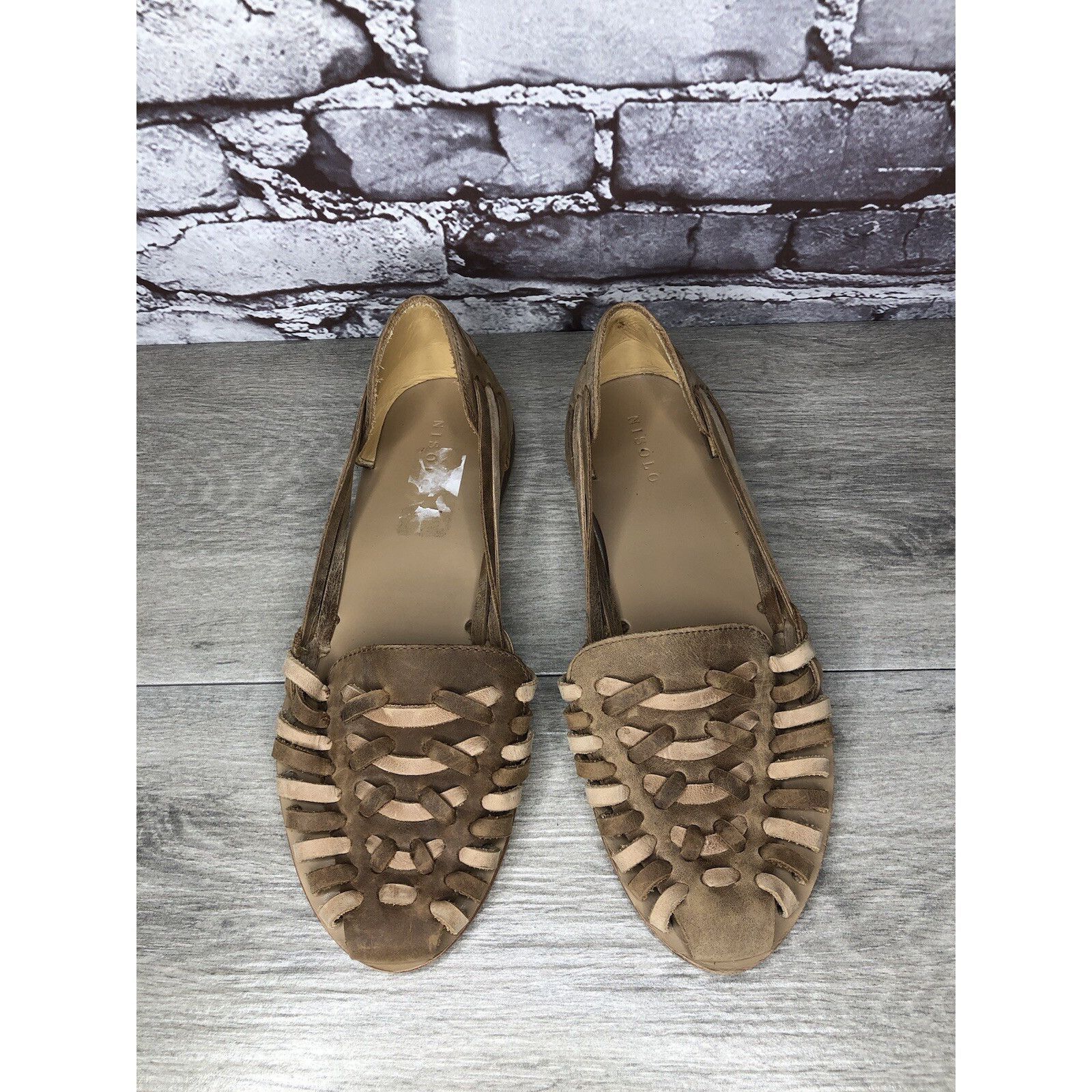Nisolo NISOLO Tan Brown Huarache Leather Woven Flats Sandals Women Size US 10 / IT 40 - 11 Thumbnail