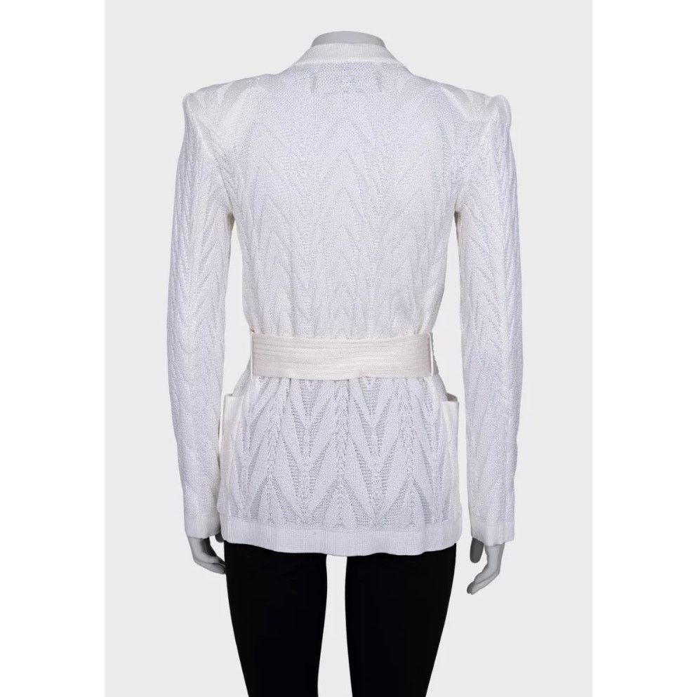 Balmain Balmain White Wrap Cardigan with Belt - Size36/ S Size XS / US 0-2 / IT 36-38 - 3 Thumbnail