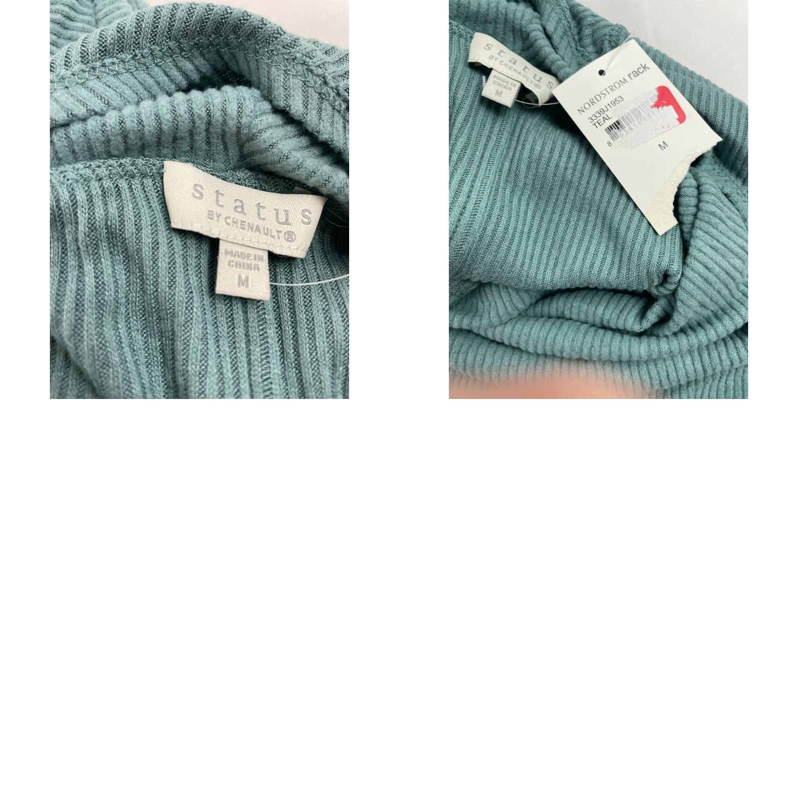 Altea Status By Chenault Sweater Women's Size M Teal Cowl Neck Ribbed Center Seams NWT Size M / US 6-8 / IT 42-44 - 8 Thumbnail