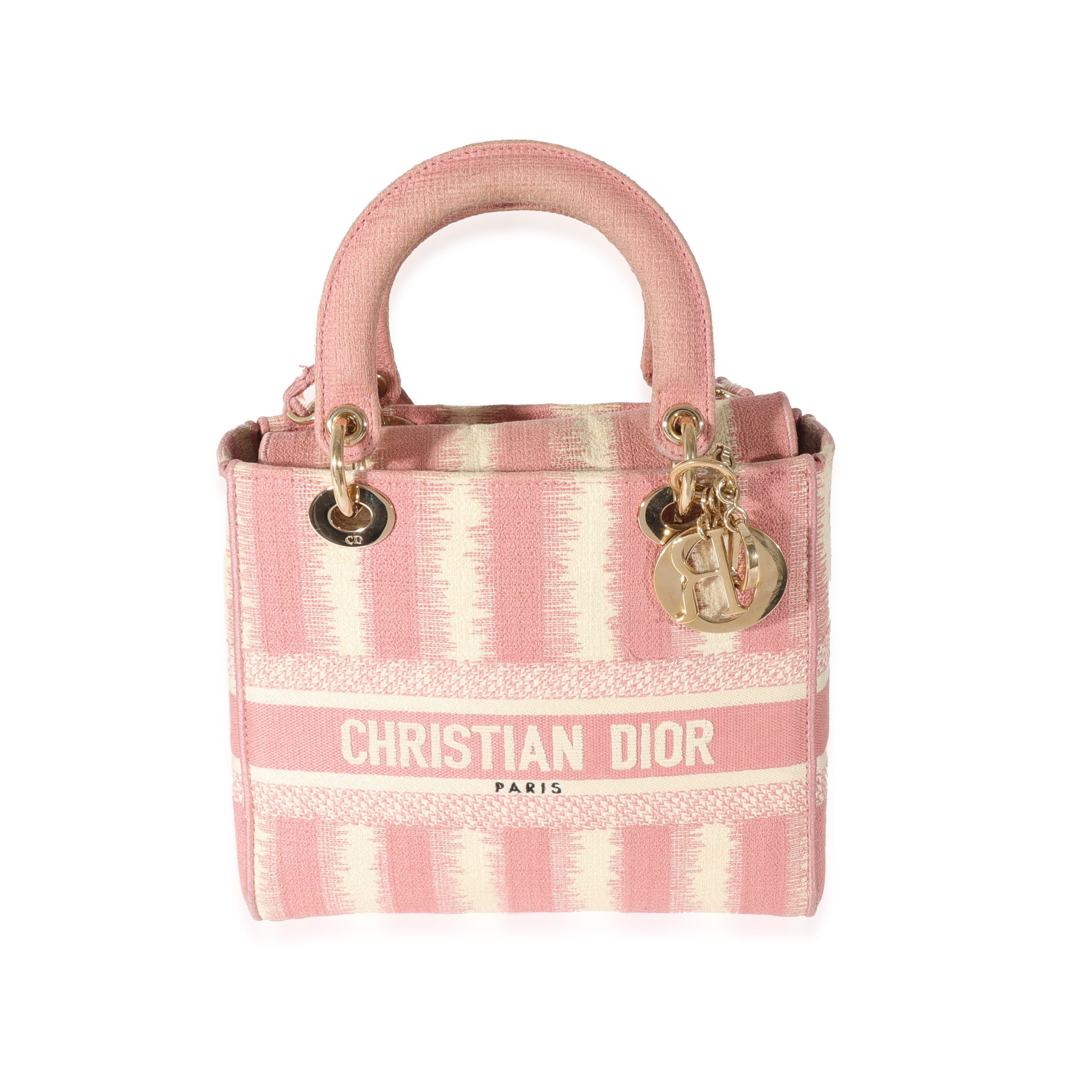 image of Dior Pink Canvas Medium D-Stripes Lady D-Lite, Women's