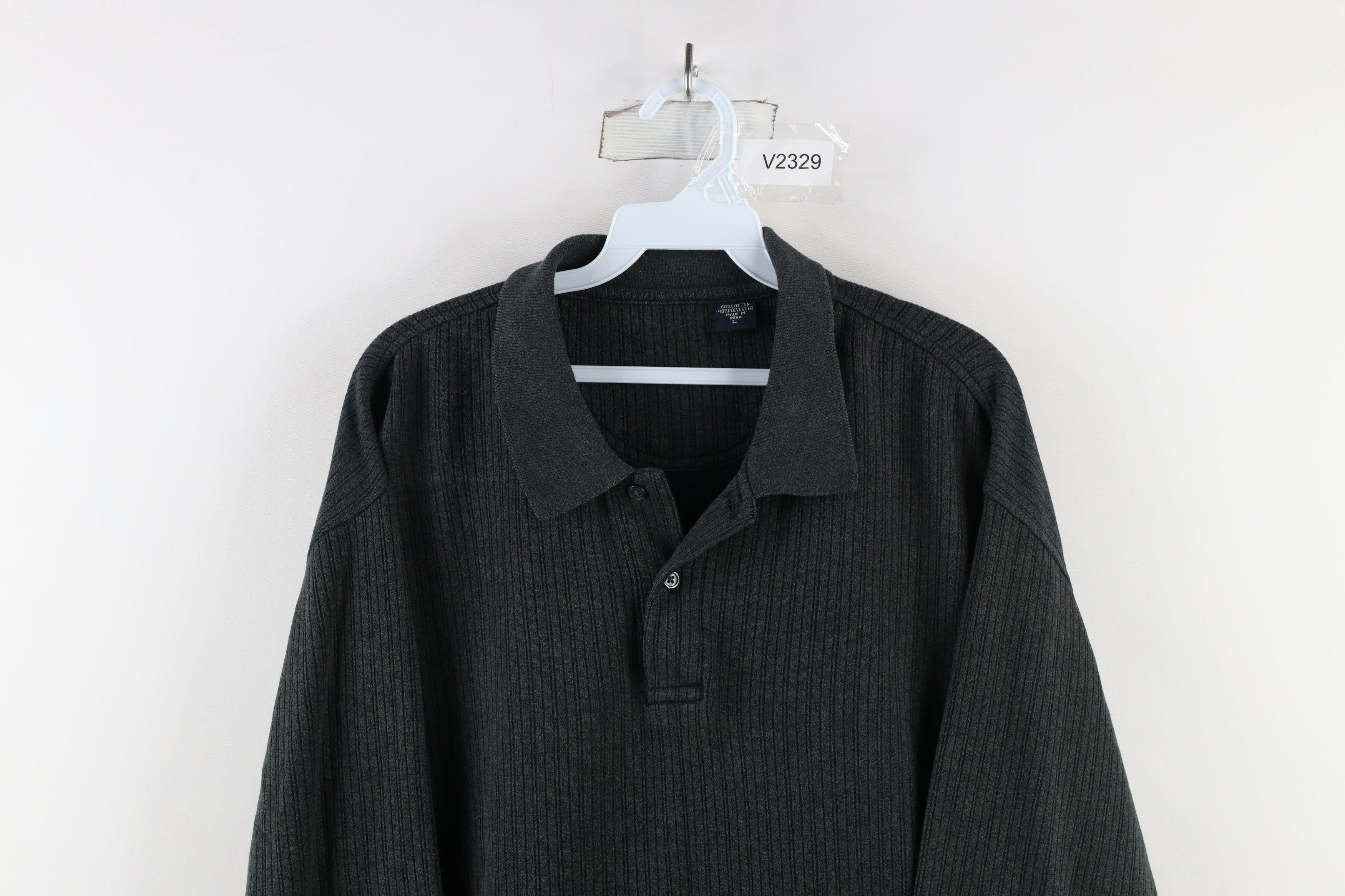 Vintage Vintage 90s Streetwear Fit Ribbed Knit Long Sleeve Polo Size US L / EU 52-54 / 3 - 2 Thumbnail