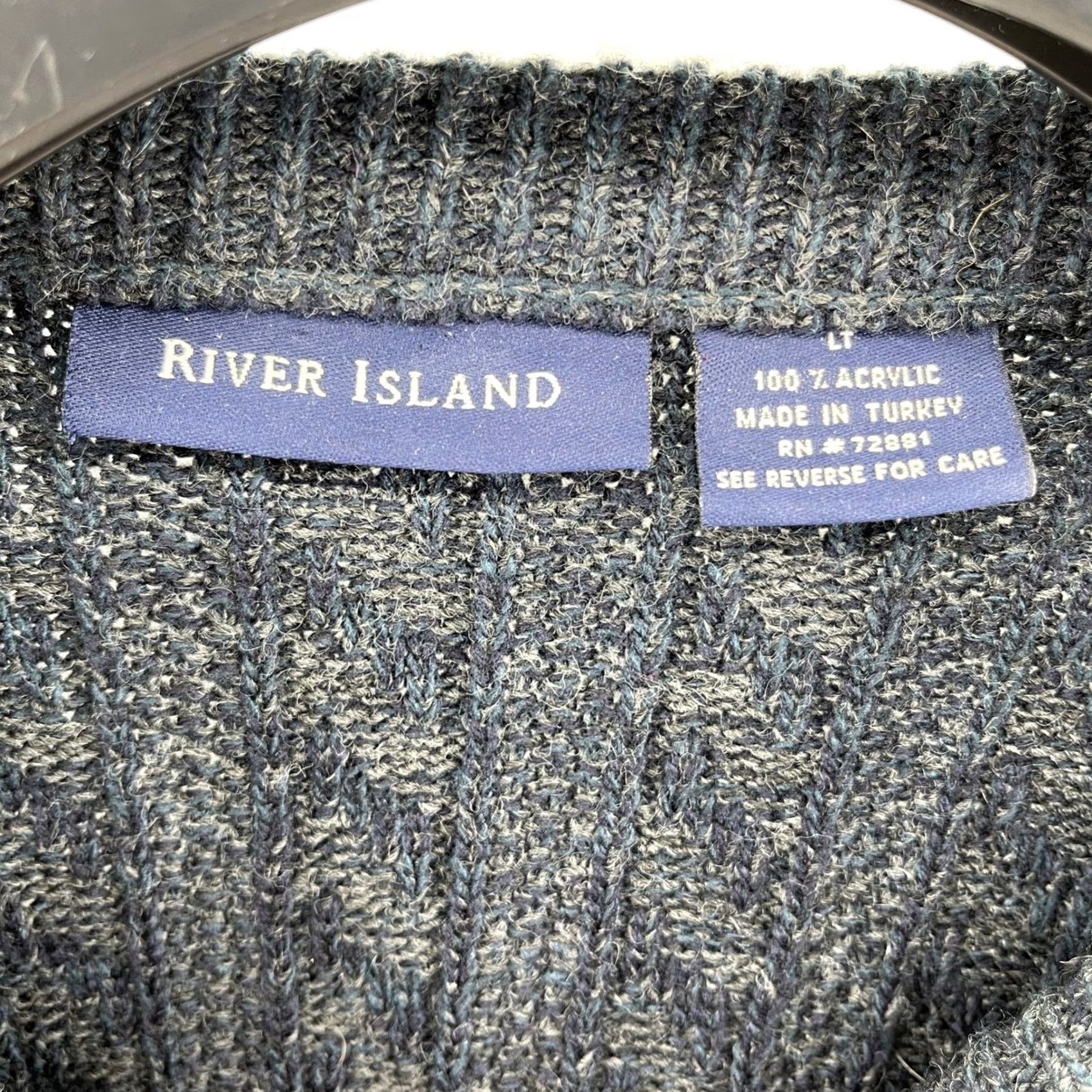 River Island VTG River Island Textured Knit Sweater Men Lg Tall Blue Gray Acrylic Crew Neck Size US L / EU 52-54 / 3 - 6 Thumbnail
