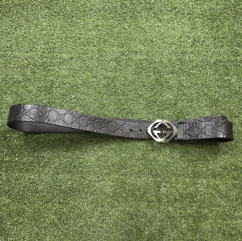 Gucci Authentic Gucci Black Monogram Leather Silver Belt 105/42 Size 42 - 1 Thumbnail