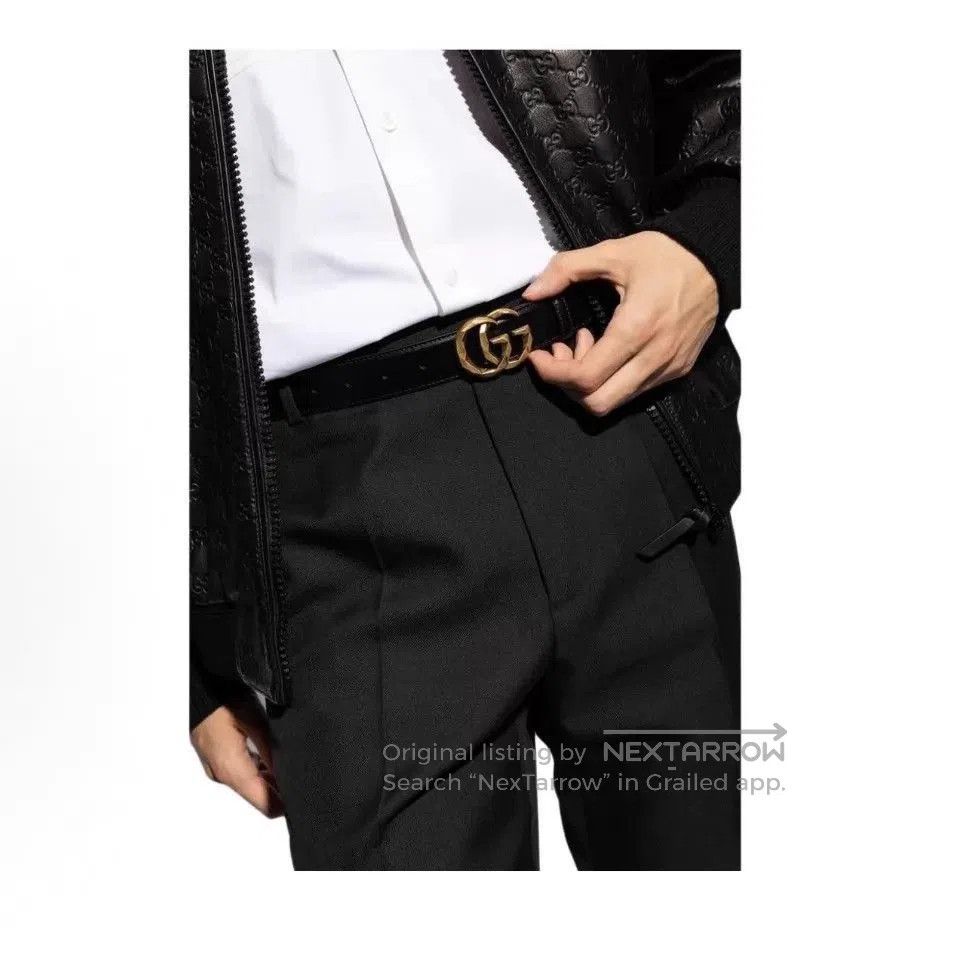 Gucci Black Leather Belt with Gold Interlocking Buckle. Size ONE SIZE - 6 Thumbnail
