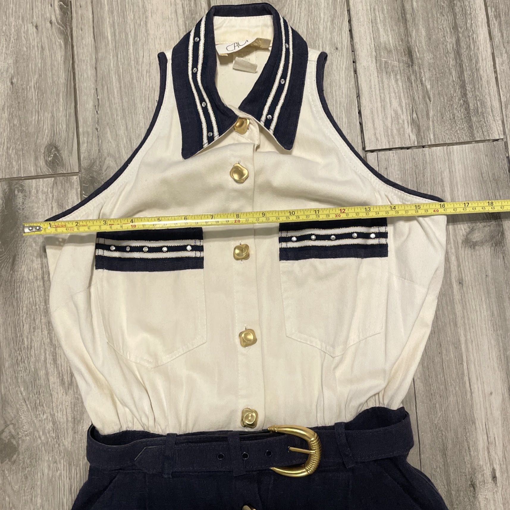 Vintage VINTAGE Cache Collared Sailor Dress White Belted Gold Button Detail Knee Length Women's Dress S White Navy Belted 4 Cache Cache Mens? Size S / US 4 / IT 40 - 7 Thumbnail