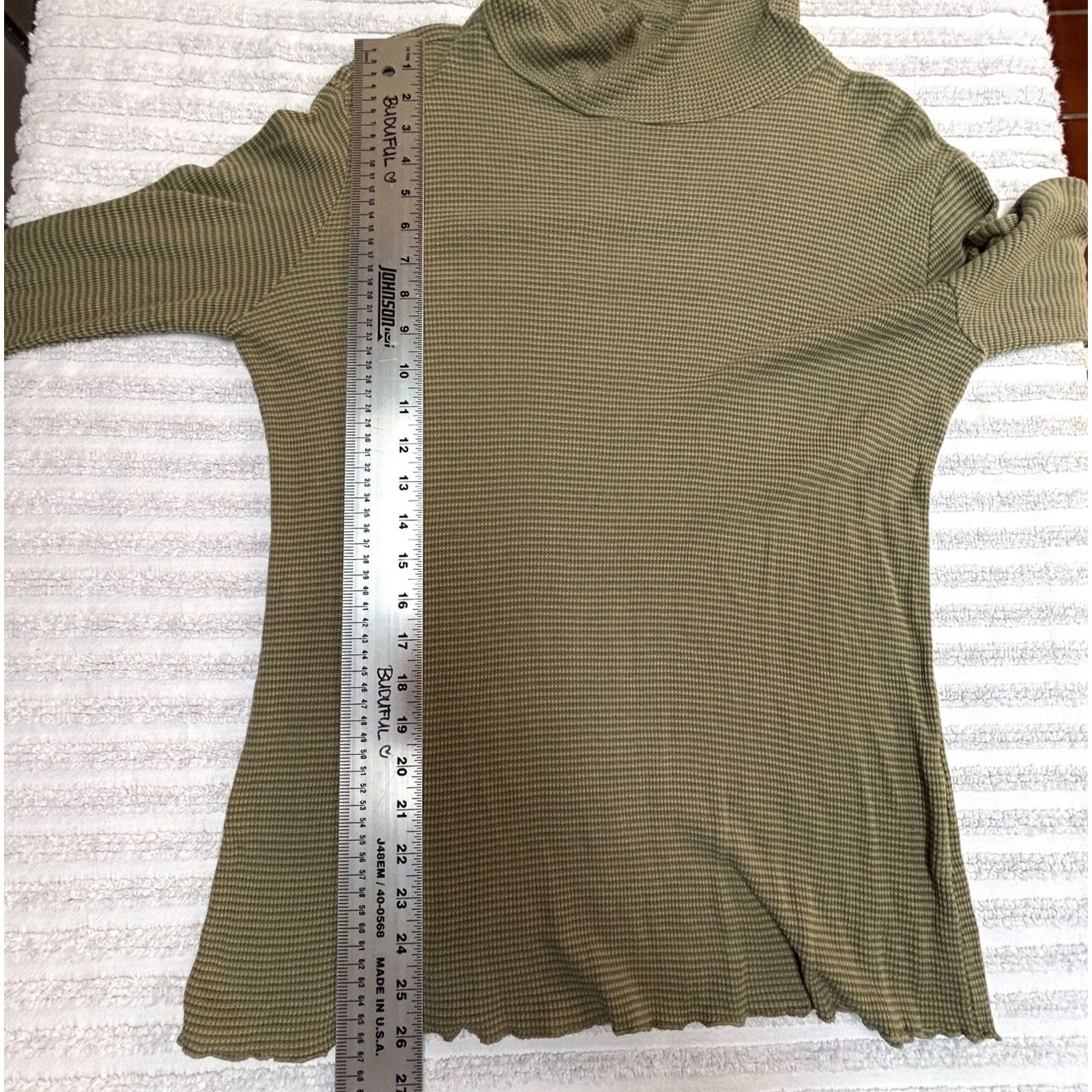 Vintage Cut Loose Women's Turtleneck Top Long Sleeve Waffle Knit T-Shirt Green Medium Size M / US 6-8 / IT 42-44 - 8 Thumbnail