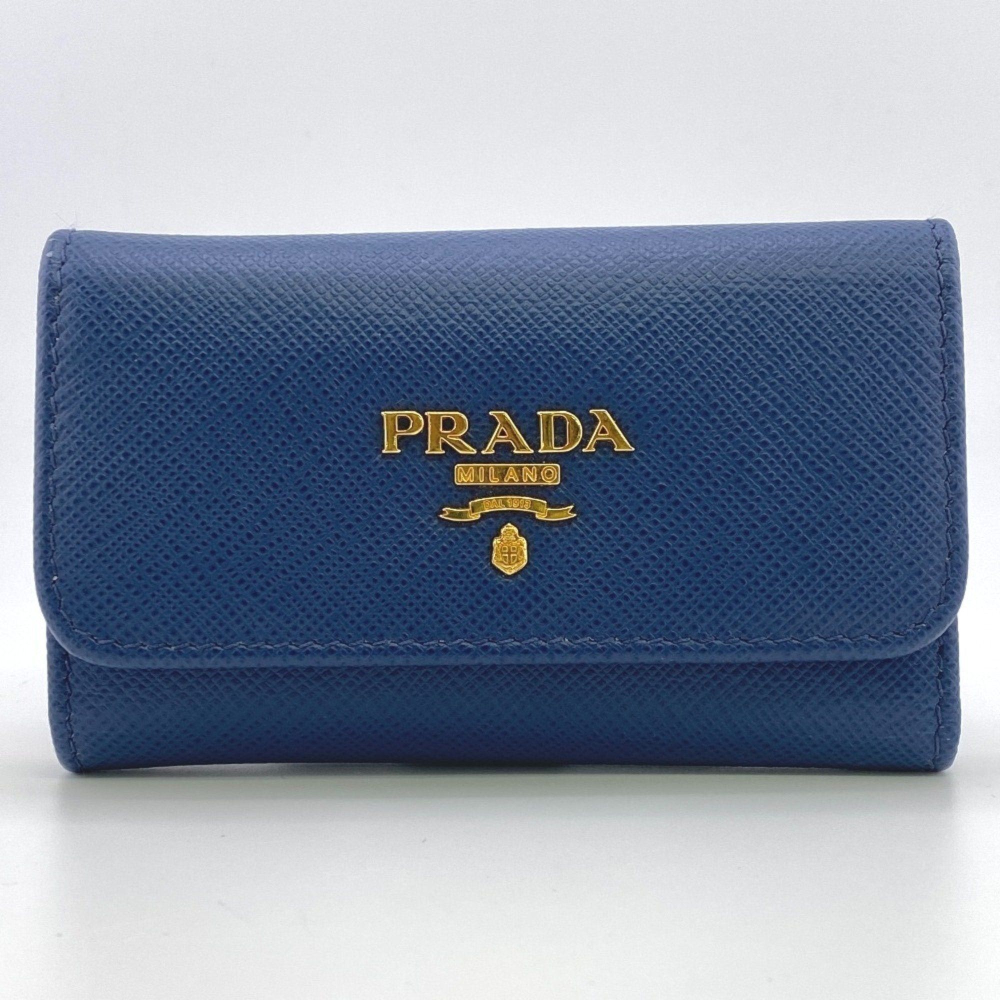 image of Prada 1Pg004 Saffiano 6-Ring Key Case, Blue, Unisex Z0005876, Women's