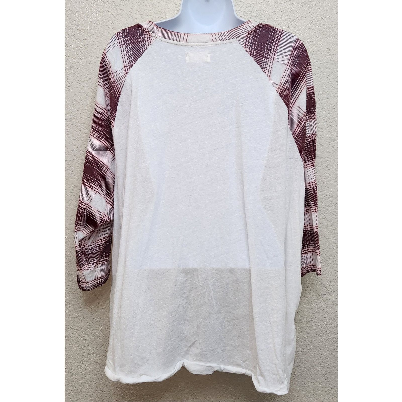 Other Maurices White Burgundy Striped Raglan Sleeves Top 3X Soft Size 3XL / US 20-22 - 3 Thumbnail
