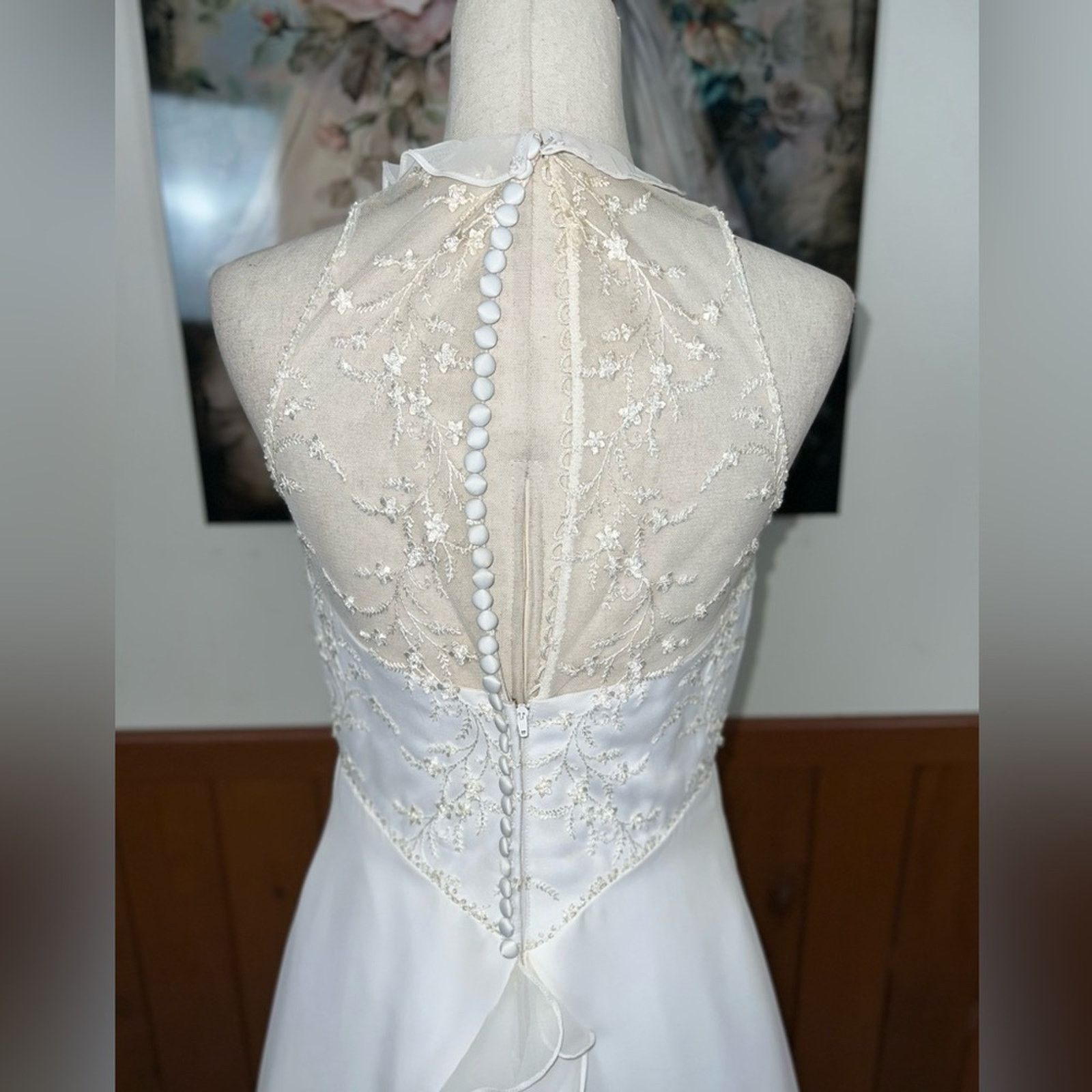 Vintage Vintage 90s Bridal Originals Ruffle Halter Wedding Gown! Size M / US 6-8 / IT 42-44 - 7 Thumbnail