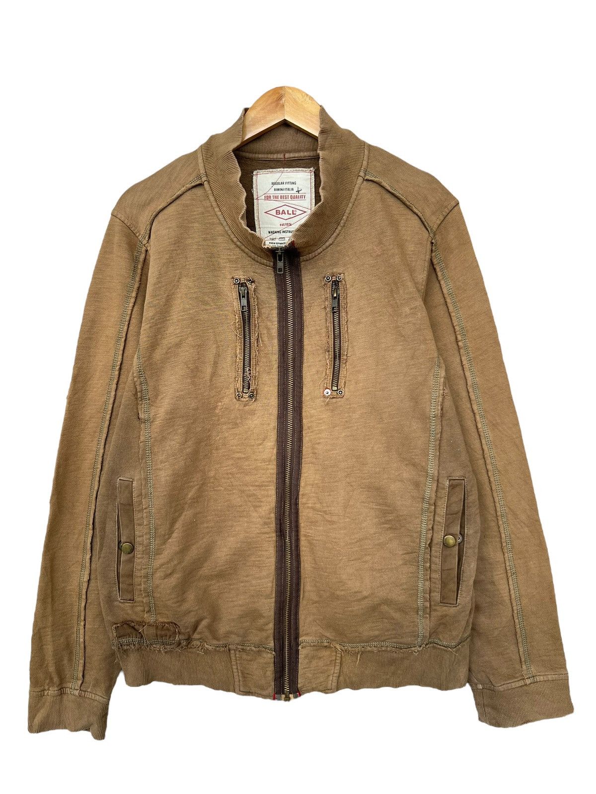 Japanese Brand Ball Japan Patchwork Zipper Distressed Brown Sweater Size US M / EU 48-50 / 2 - 2 Thumbnail