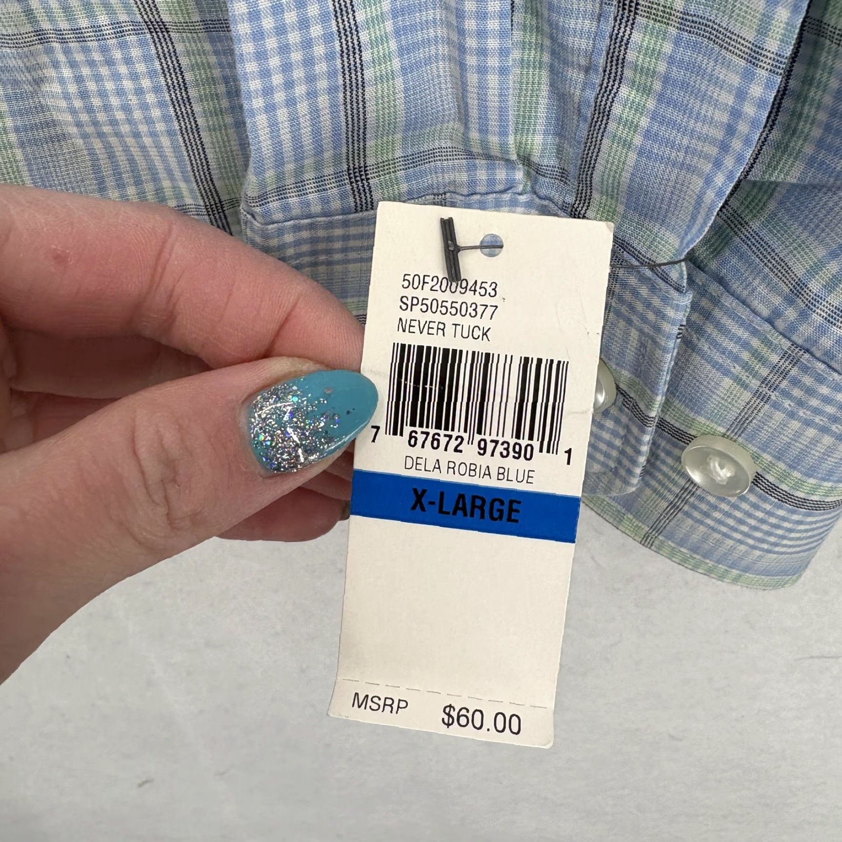 Van Heusen Van Heusen Shirt XL Blue Plaid Slim Long Sleeve Easy Care NWT Never Tuck Button-Up Mens Size US XL / EU 56 / 4 - 6 Thumbnail