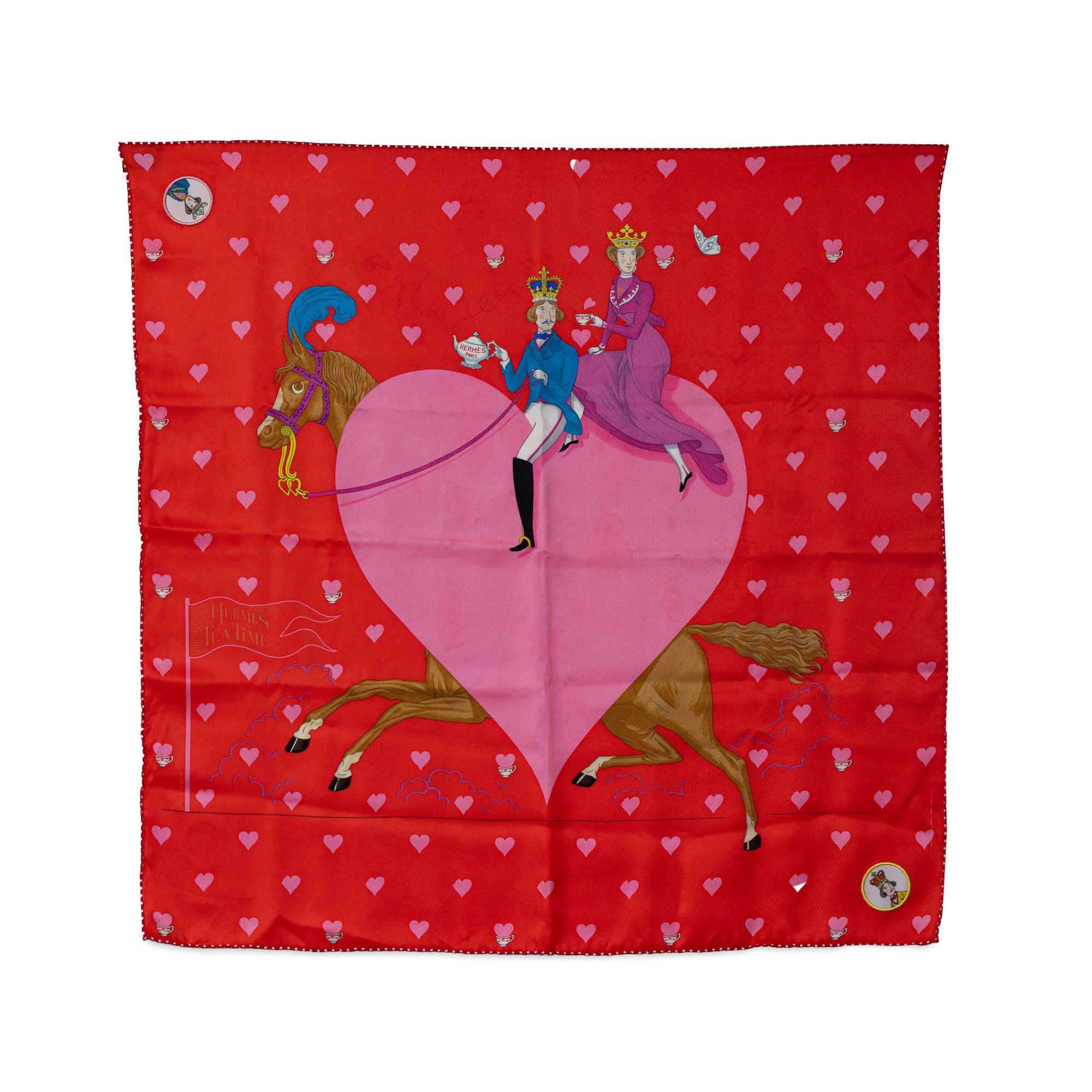 image of Hermes Tea Time Medaillons Silk Scarf in Red, Women's