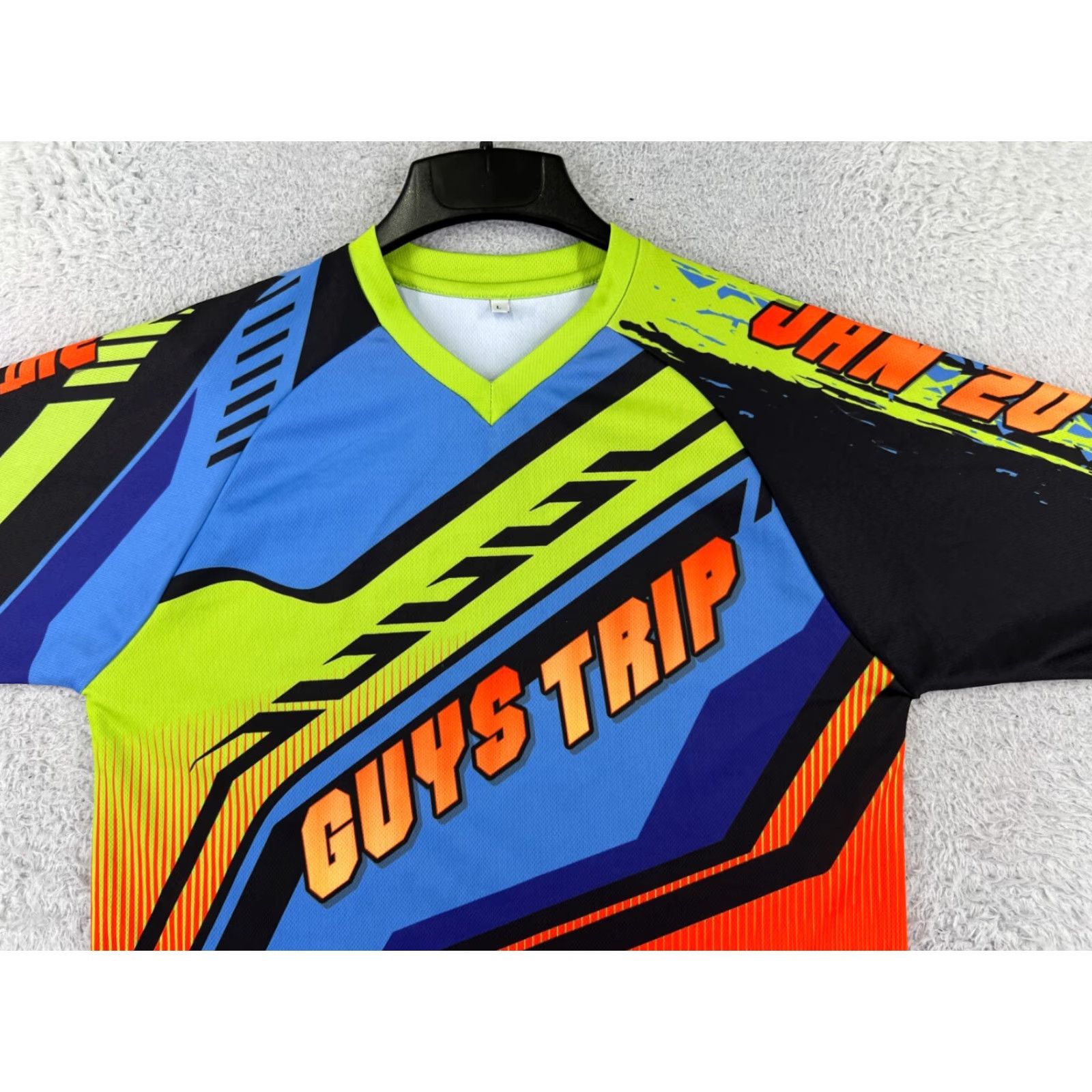 Vintage Guys Jersey Mens Large Blue Orange MX BMX Short Sleeve V-Neck Polyester Shirt Adult Large Orange Jersey logo Size US L / EU 52-54 / 3 - 7 Thumbnail
