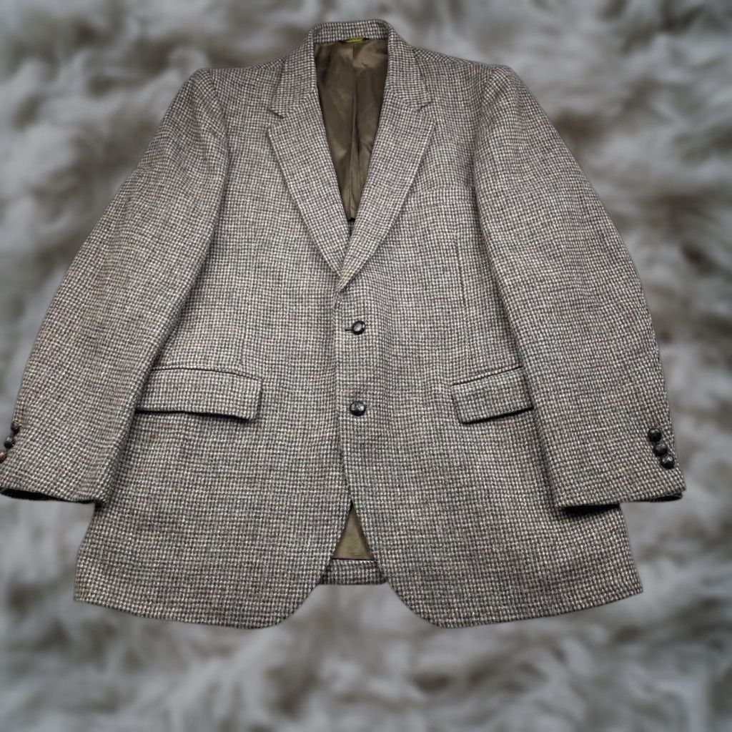 Harris Tweed VINTAGE Harris Tweed Men's Blazer Wool 44R Gray Brown 2-Button Leather USA Mens Size 44R - 1 Thumbnail