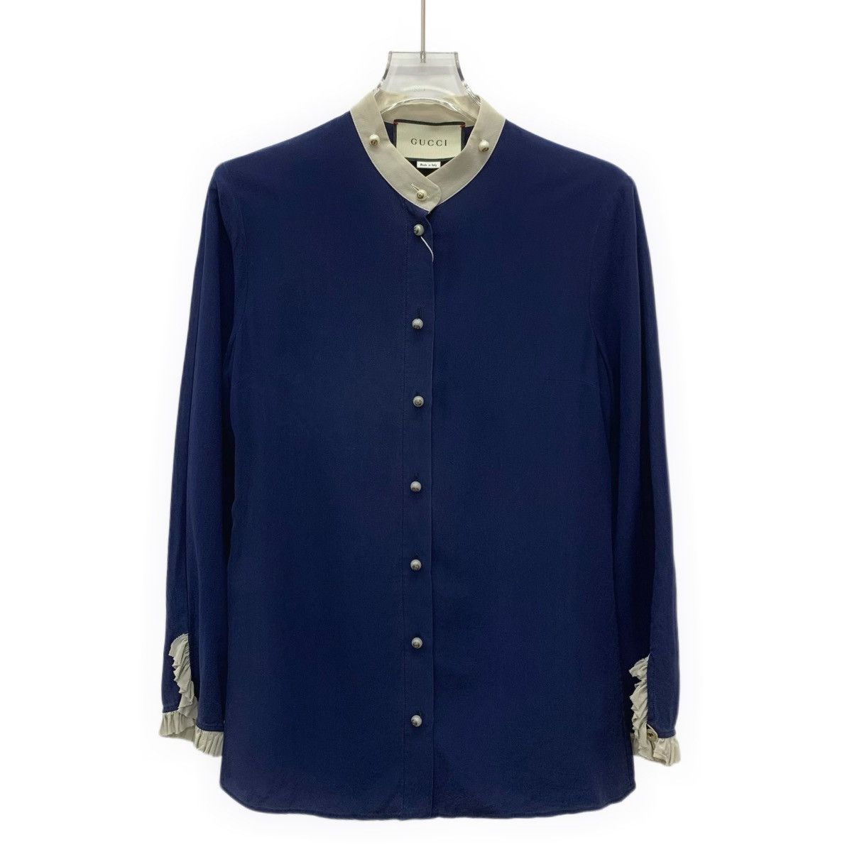 Gucci Gucci Dark Blue Lace Detail Silk Long Sleeve Shirt K26WX Size M / US 6-8 / IT 42-44 - 1 Thumbnail