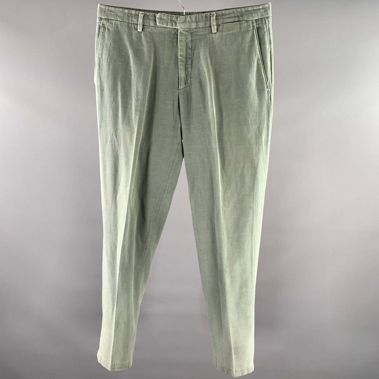Boglioli BOGLIOLI Size 32 Grey Green Washed Linen Blend Pants Size US 32 / EU 48 - 1 Thumbnail