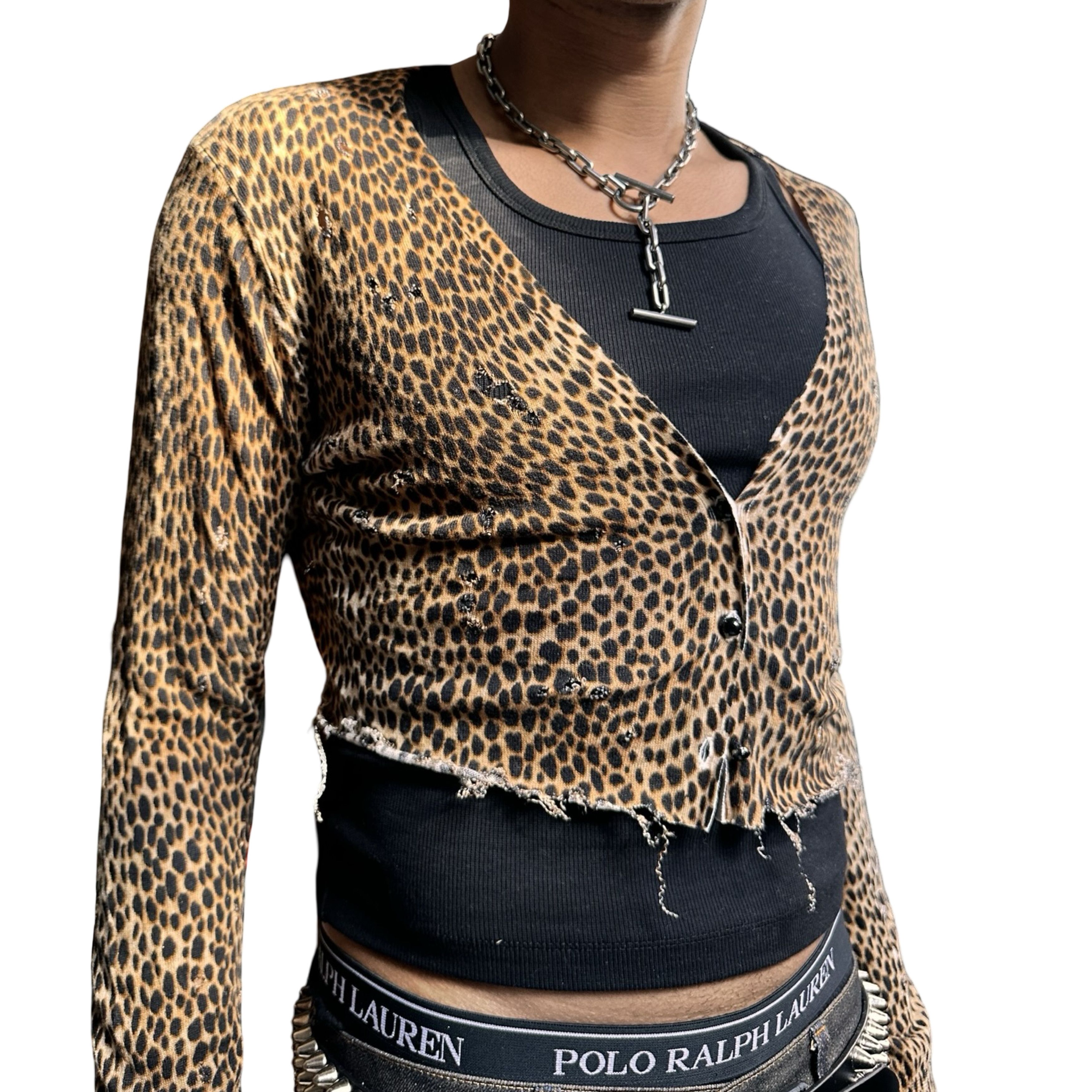 Vintage ASTROBOI Black & Brown Cheetah Grunge Cardigan Sweater – XL Size XL / US 12-14 / IT 48-50 - 3 Thumbnail