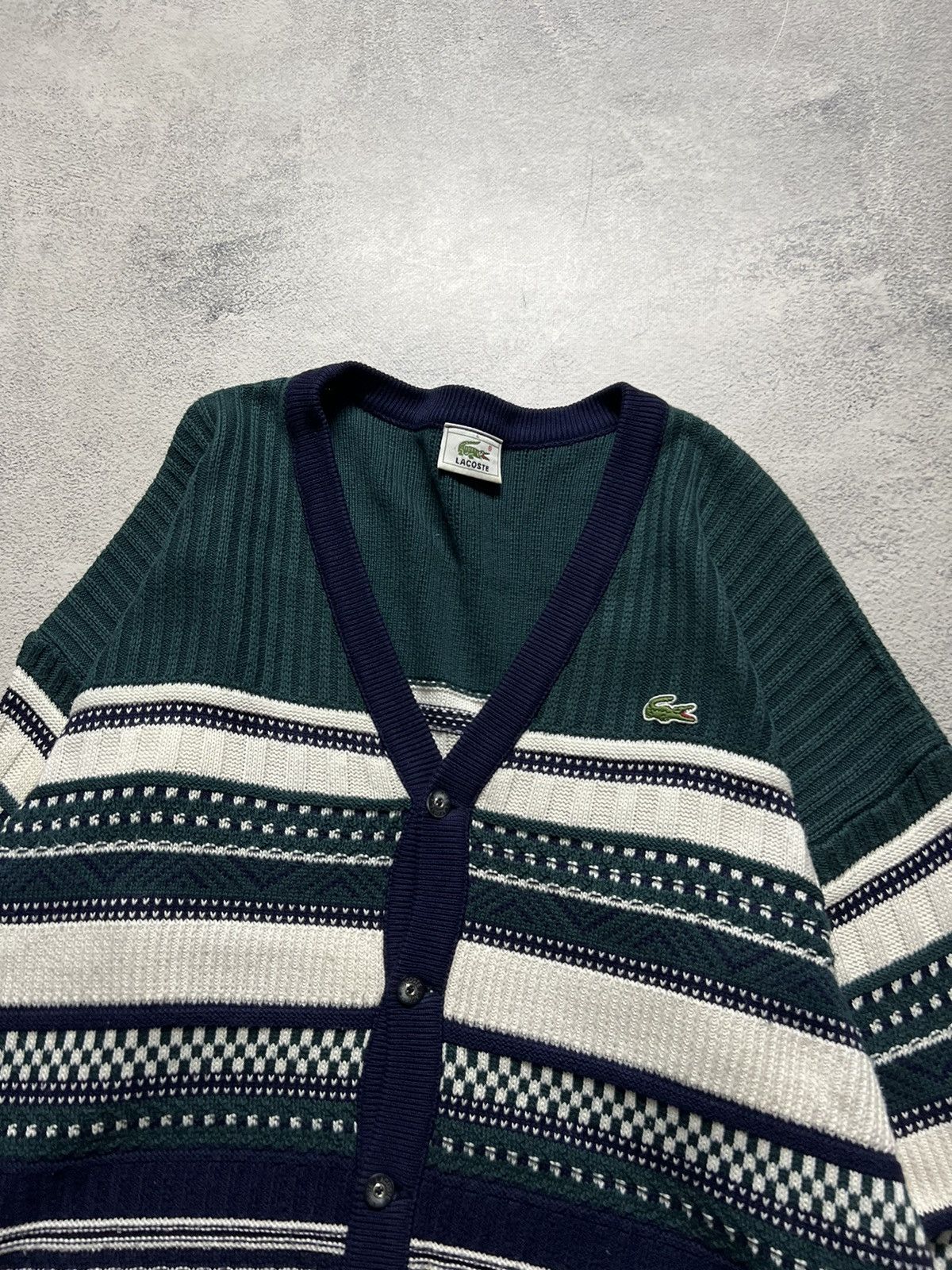 Lacoste × Vintage Vintage Y2k Lacoste Acrylic Striped Cardigan Sweater 00’s Size US M / EU 48-50 / 2 - 4 Thumbnail