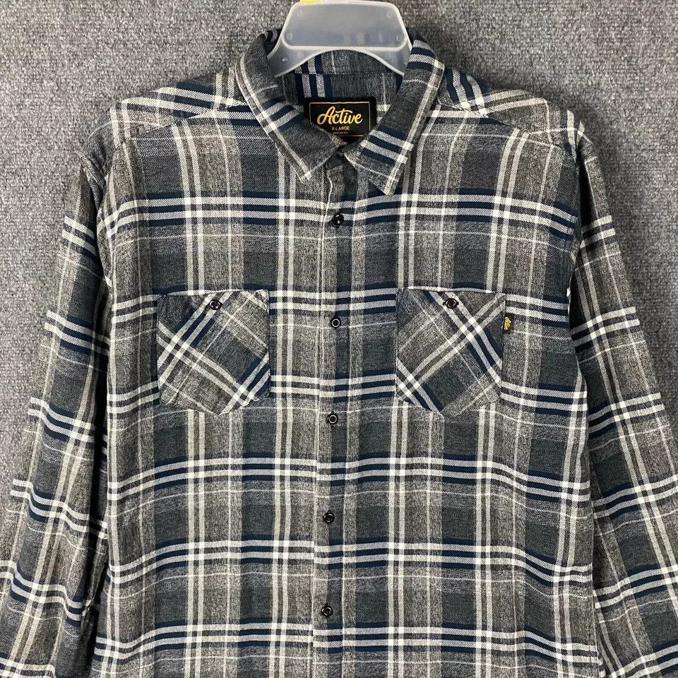 Other Active Flannel Men's Shirt Gray Plaid Adults 100% Cotton XL Size US XL / EU 56 / 4 - 2 Thumbnail