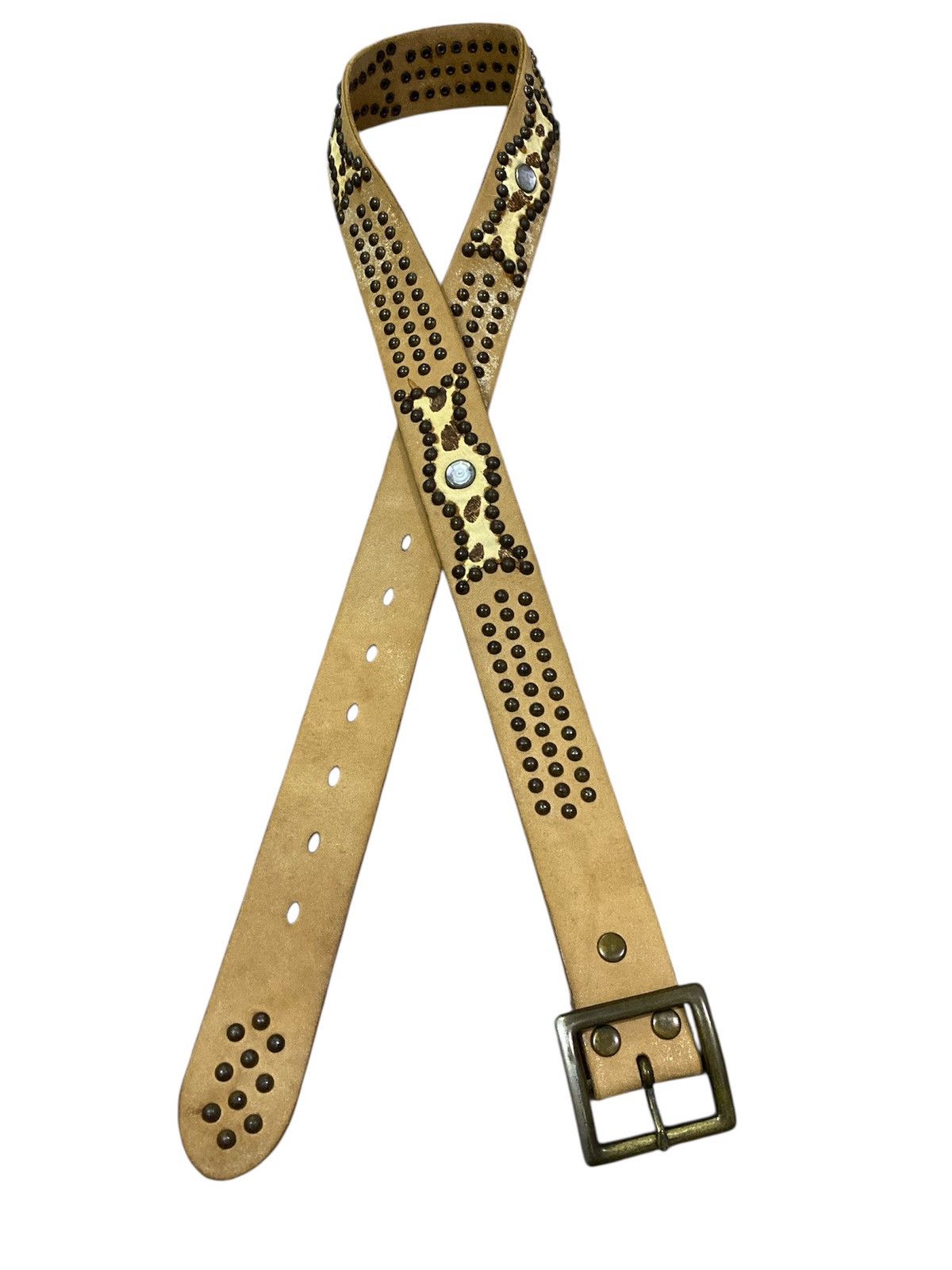 Studded snake skin leather belt