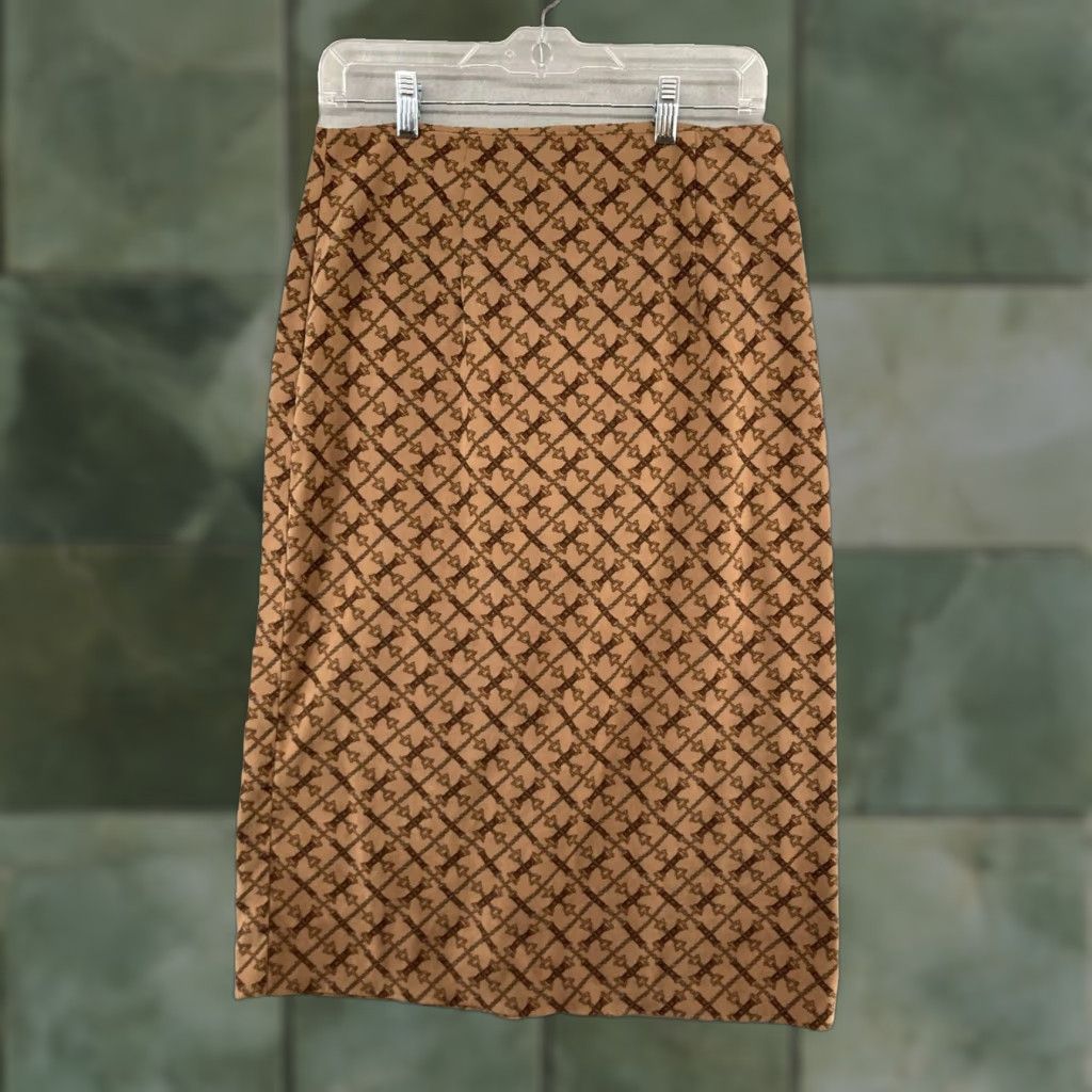 Vintage VINTAGE Studio C Skirt Womens 8 Tan Long Modest Equestrian Print Brown Bohemian American 90s Men? Size 30" / US 8 / IT 44 - 1 Thumbnail