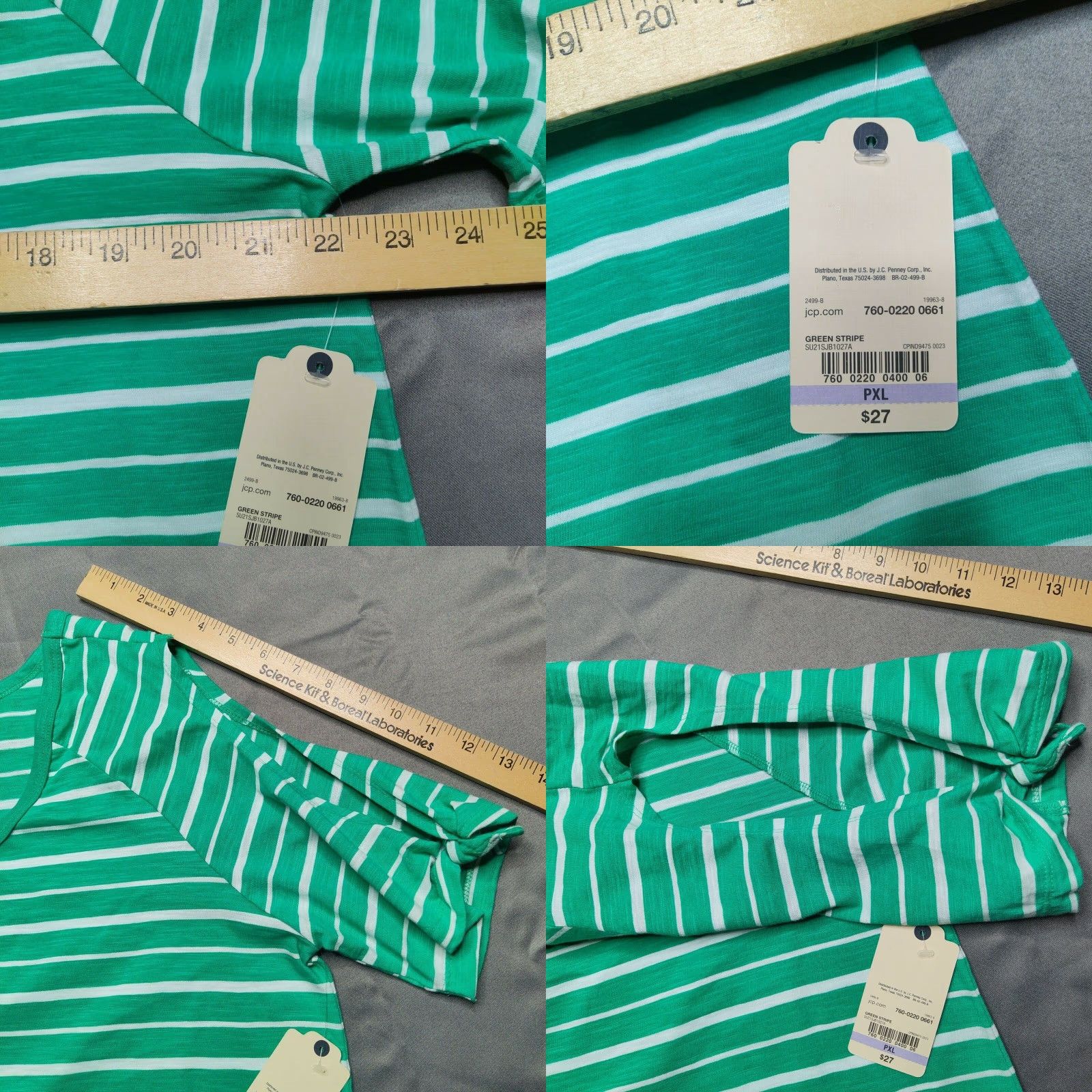 Vintage VINTAGE St. Johns Bay Women Blouse Petite XL PXL Green Stripe Open Shoulder Top NEW Size XL / US 12-14 / IT 48-50 - 8 Thumbnail