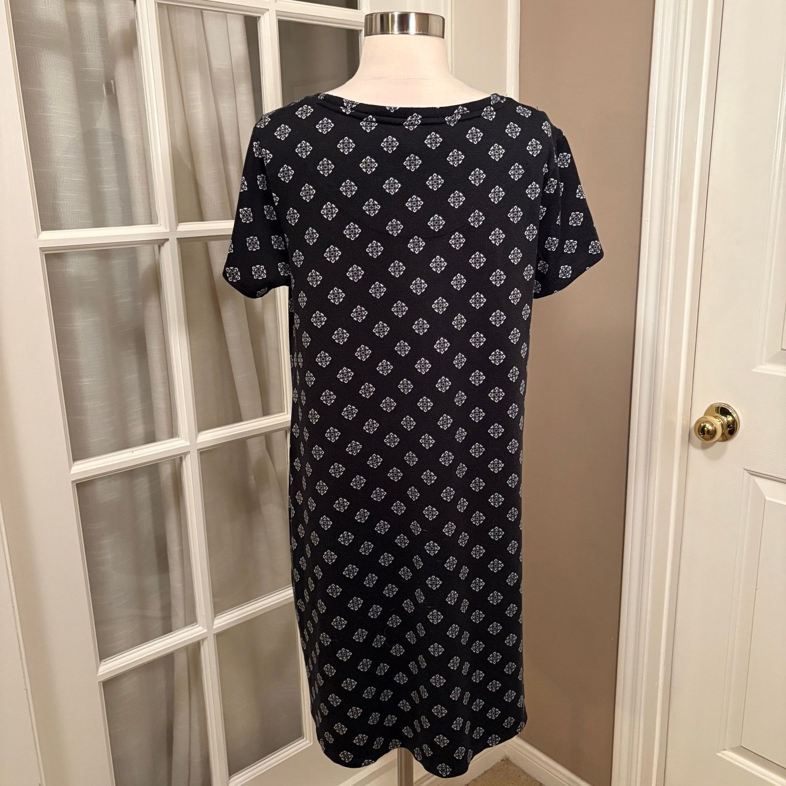 Anne Klein Anne Klein Black White Print Shift Dress Size M Stretch Size M / US 6-8 / IT 42-44 - 2 Thumbnail