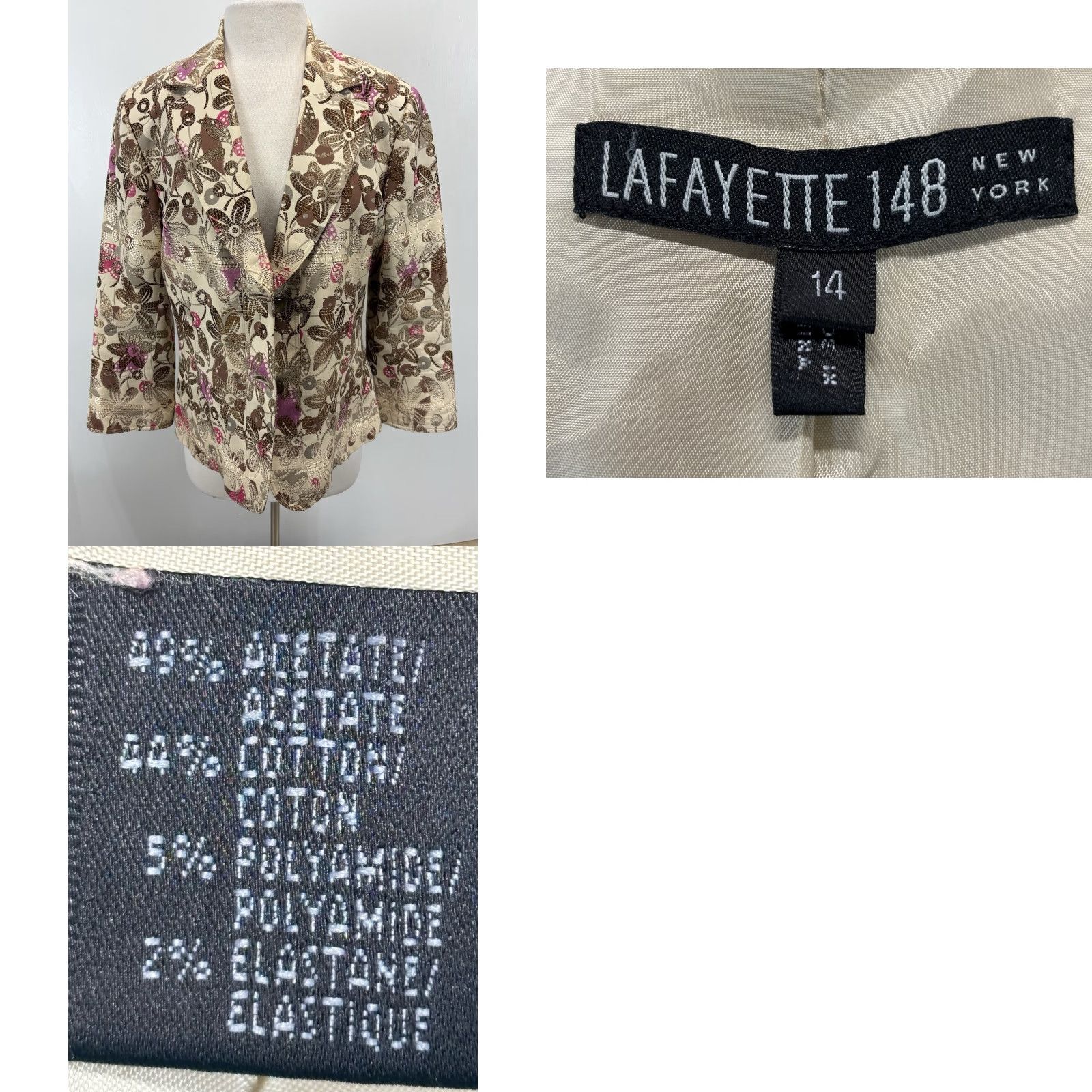 Vintage VINTAGE Lafayette 148 Floral Brocade Blazer Women’s Size 14 Brown Cream Business Party 90s Classic Size XL / US 12-14 / IT 48-50 - 8 Thumbnail