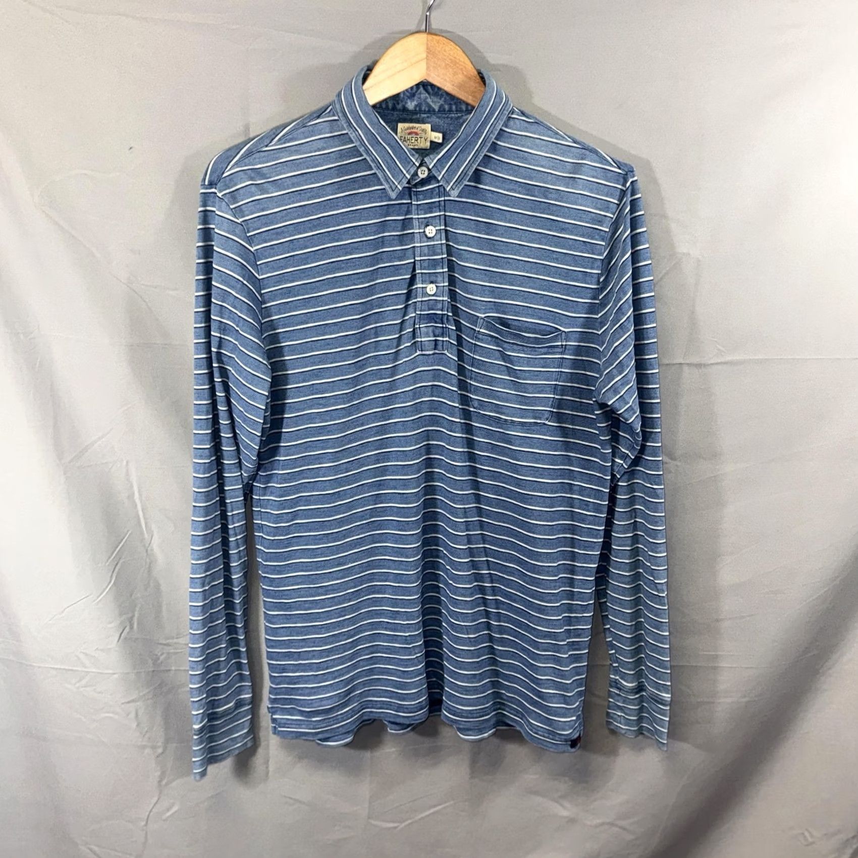 Faherty Faherty Shirt Mens Medium Blue White Striped Long Sleeve Cotton Pocket Pullover Size US M / EU 48-50 / 2 - 2 Thumbnail