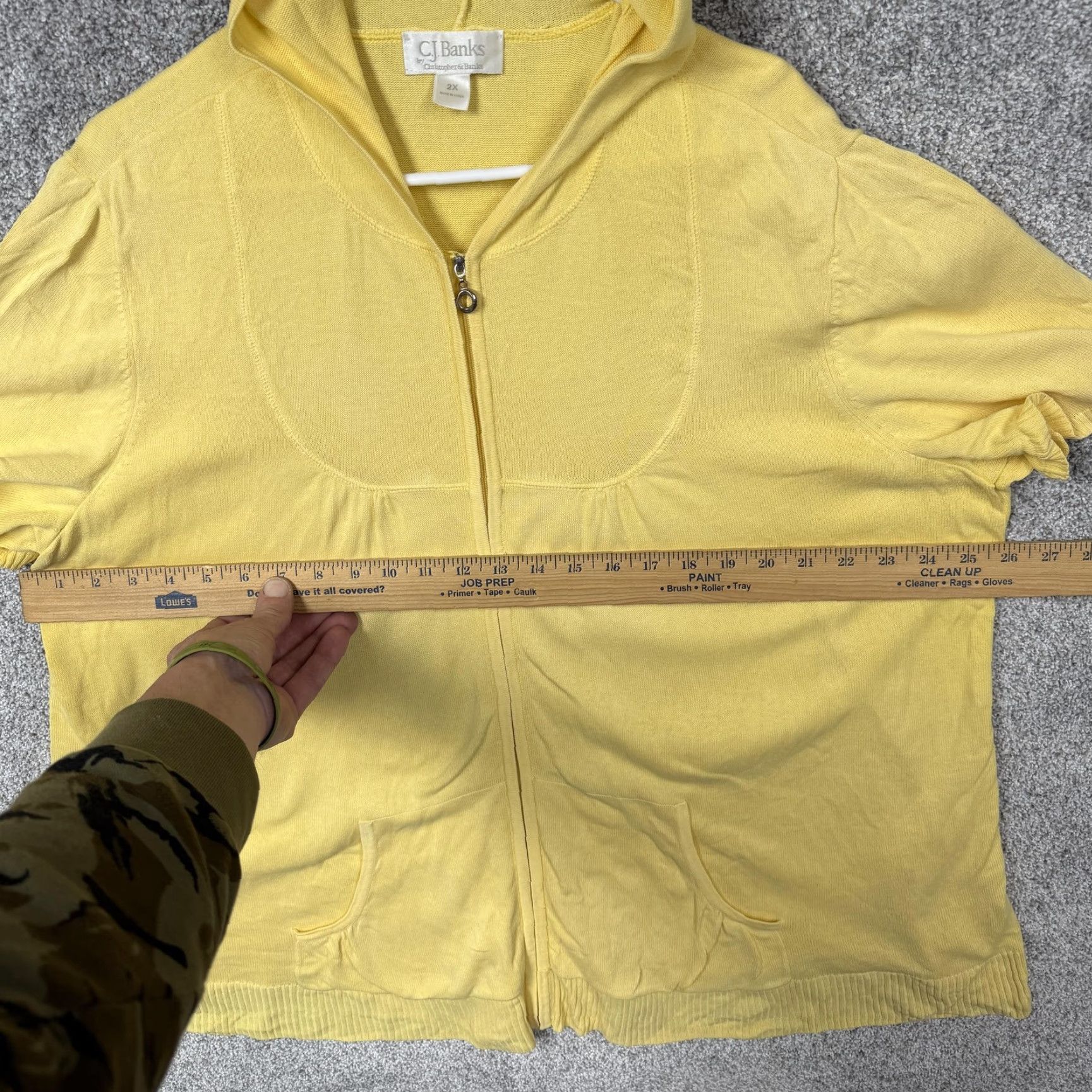 Vintage CJ Banks Cardigan Sweater Womens 2X Plus Yellow Hooded Full Zip Cotton Pastel Size XXL / US 16-18 / IT 52-54 - 3 Thumbnail