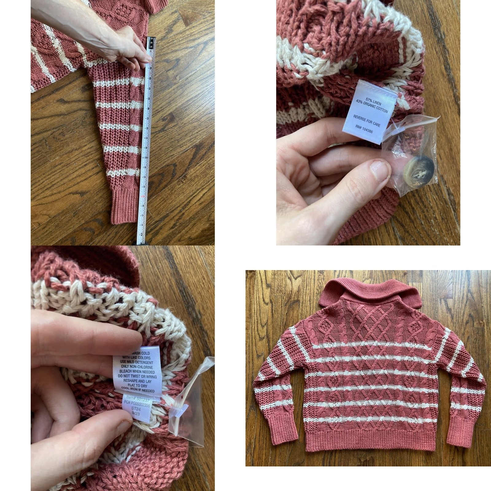 Vintage GARNET HILL Sweater Womens XS Cotton Linen Chunky Knit Fisherman Long Sleeve Collared Solid Pink Size XS / US 0-2 / IT 36-38 - 8 Thumbnail