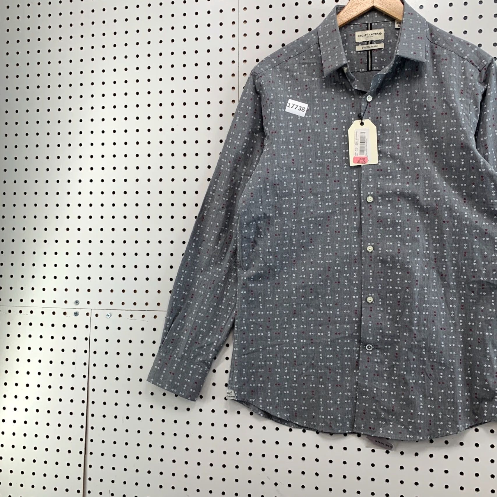 Vintage Crosby & Howard Button-Up Shirt Mens Medium Gray Stretch Polka Dot Adult M Men Size US M / EU 48-50 / 2 - 3 Thumbnail