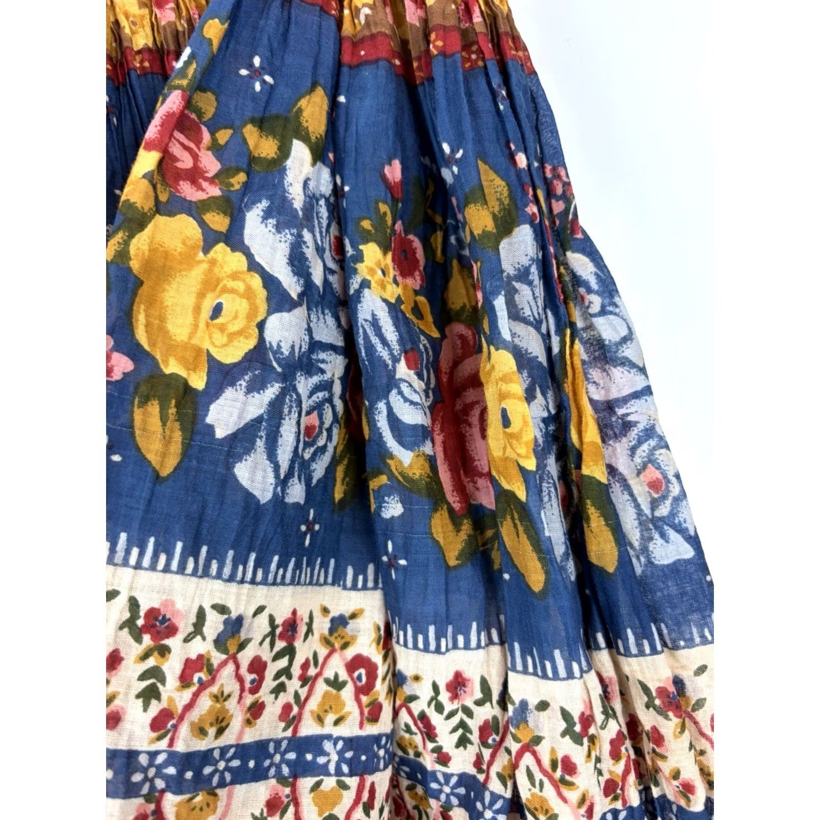Basic Editions Basic Editions Skirt Womens Large Maxi Floral Boho Peasant Indie Festival Knit Cotton Blue Long Regular M Size 32" / US 10 / IT 46 - 6 Thumbnail
