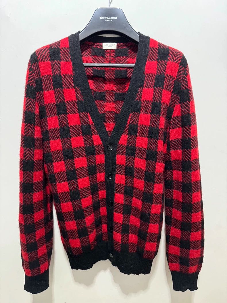 Saint Laurent Paris Saint Laurent Black Red Plaid Cardigan Sweater - dmc Size US M / EU 48-50 / 2 - 1 Thumbnail