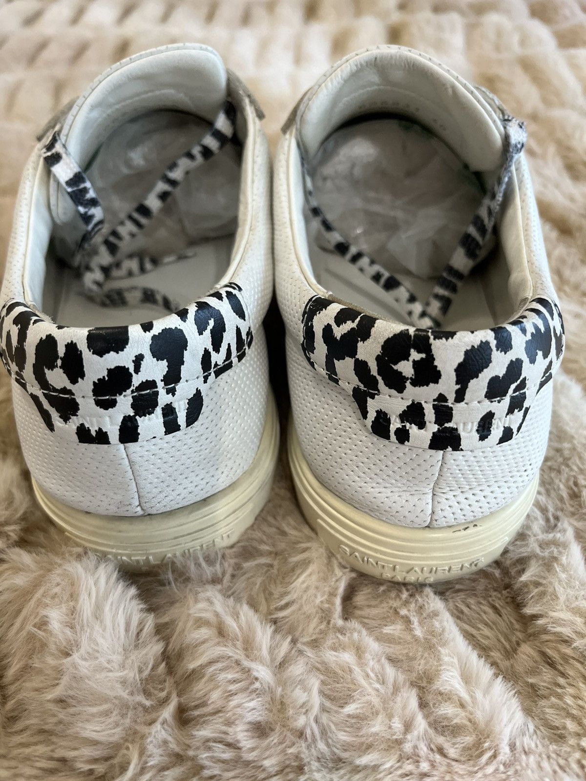 Saint Laurent Paris Saint Laurent Paris White Leather with Leopard Details Size US 10 / IT 40 - 5 Thumbnail