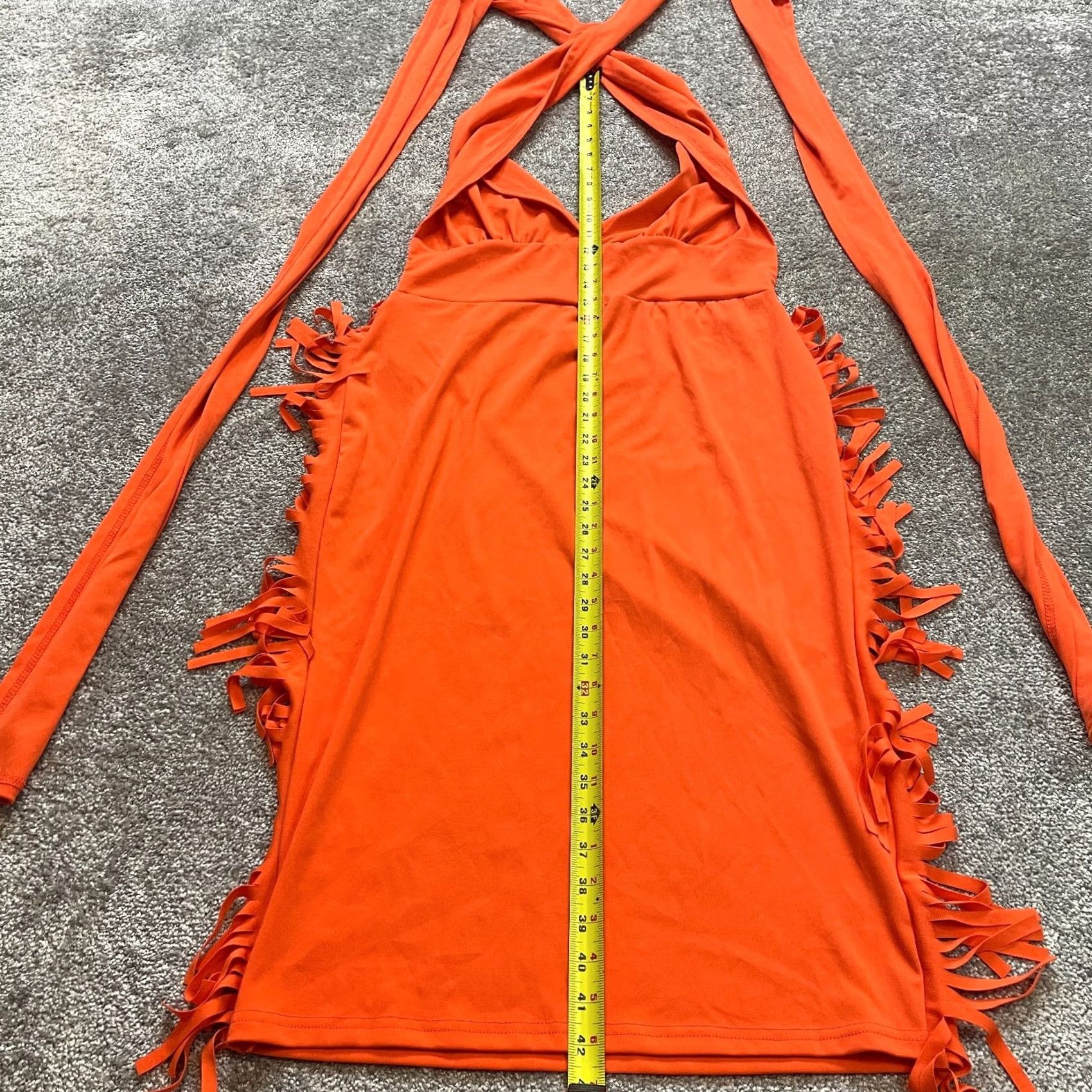 B Sides Chicme Dress Womens XXL Orange Halter Strappy Fringed Sides Solid Midi Party Size XXL / US 16-18 / IT 52-54 - 2 Thumbnail